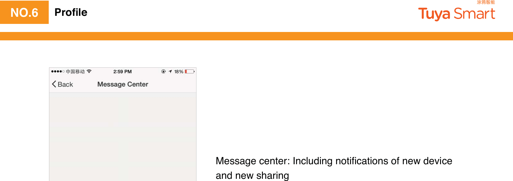 Message center: Including notiﬁcations of new device and new sharingNO.6 Proﬁle
