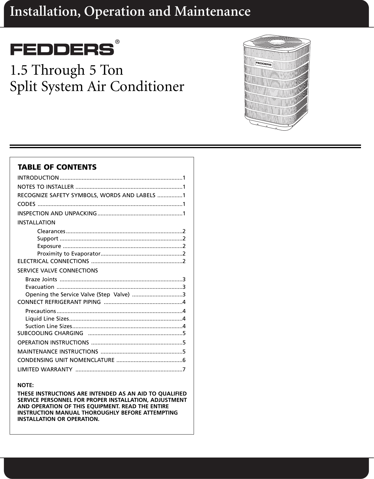 Page 1 of 8 - Fedders Fedders-Split-System-Air-Conditioner-Users-Manual-  Fedders-split-system-air-conditioner-users-manual