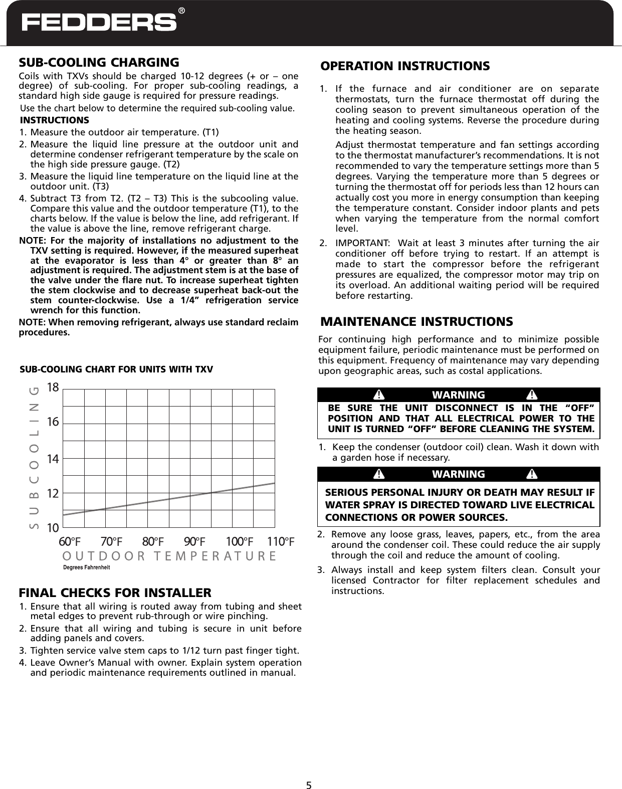 Page 6 of 8 - Fedders Fedders-Split-System-Air-Conditioner-Users-Manual-  Fedders-split-system-air-conditioner-users-manual