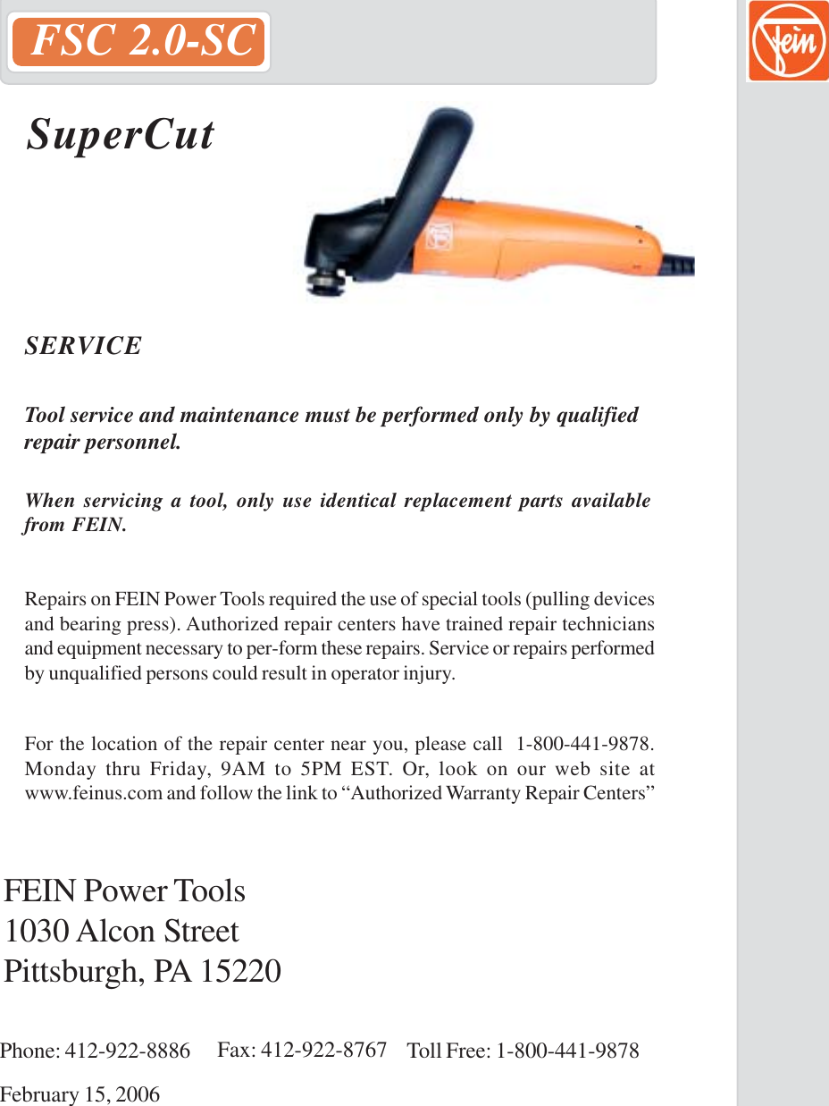 Page 1 of 3 - Fein-Power-Tools Fein-Power-Tools-Fsc-2-0-Sc-Users-Manual- Fsc2.0-cover.pmd  Fein-power-tools-fsc-2-0-sc-users-manual