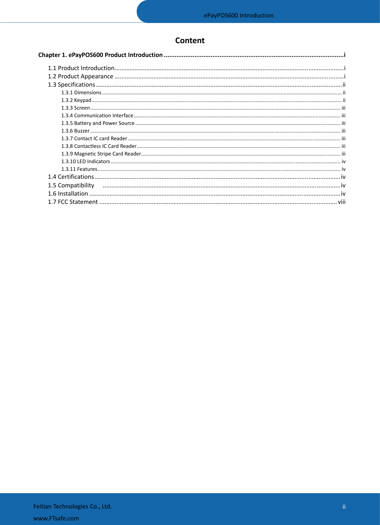 Page 2 of Feitian Technologies FTS03 ePayPOS600 User Manual ePayPOS600 Introduction