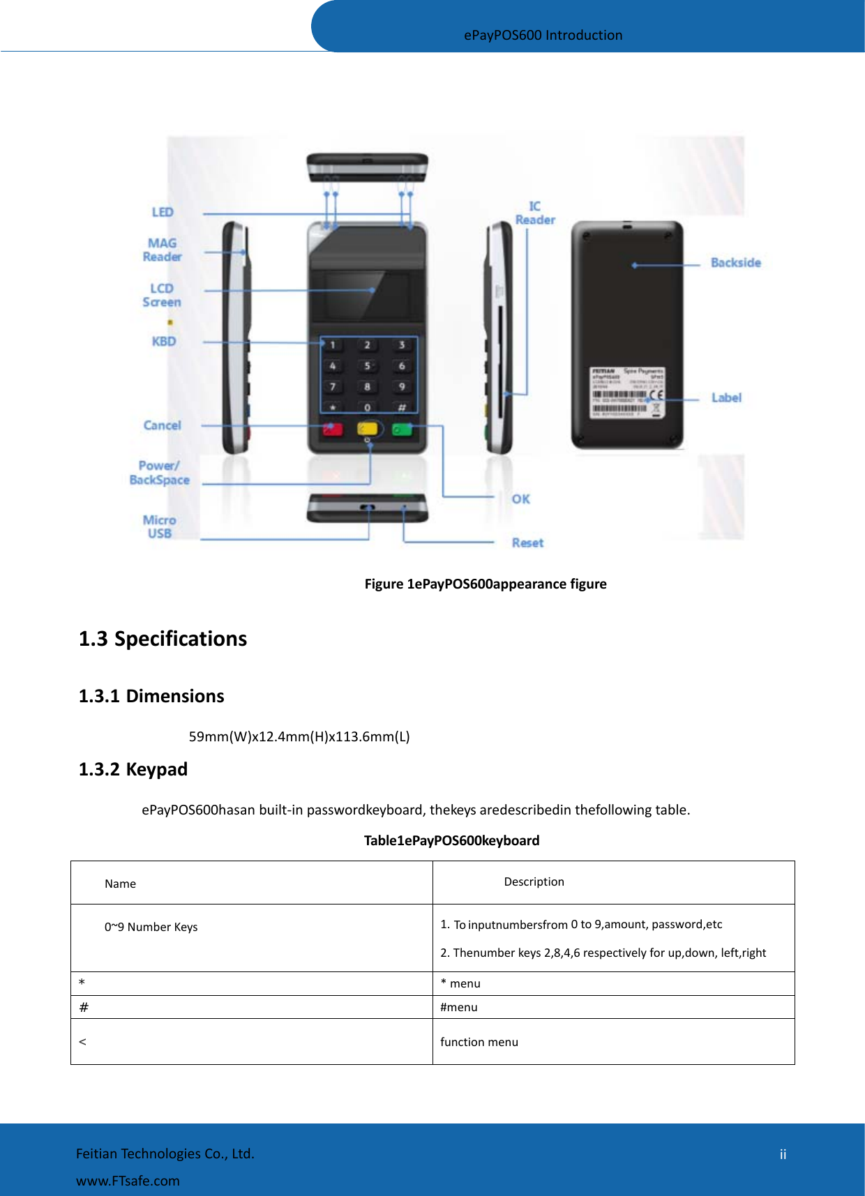 Page 4 of Feitian Technologies FTS03 ePayPOS600 User Manual ePayPOS600 Introduction