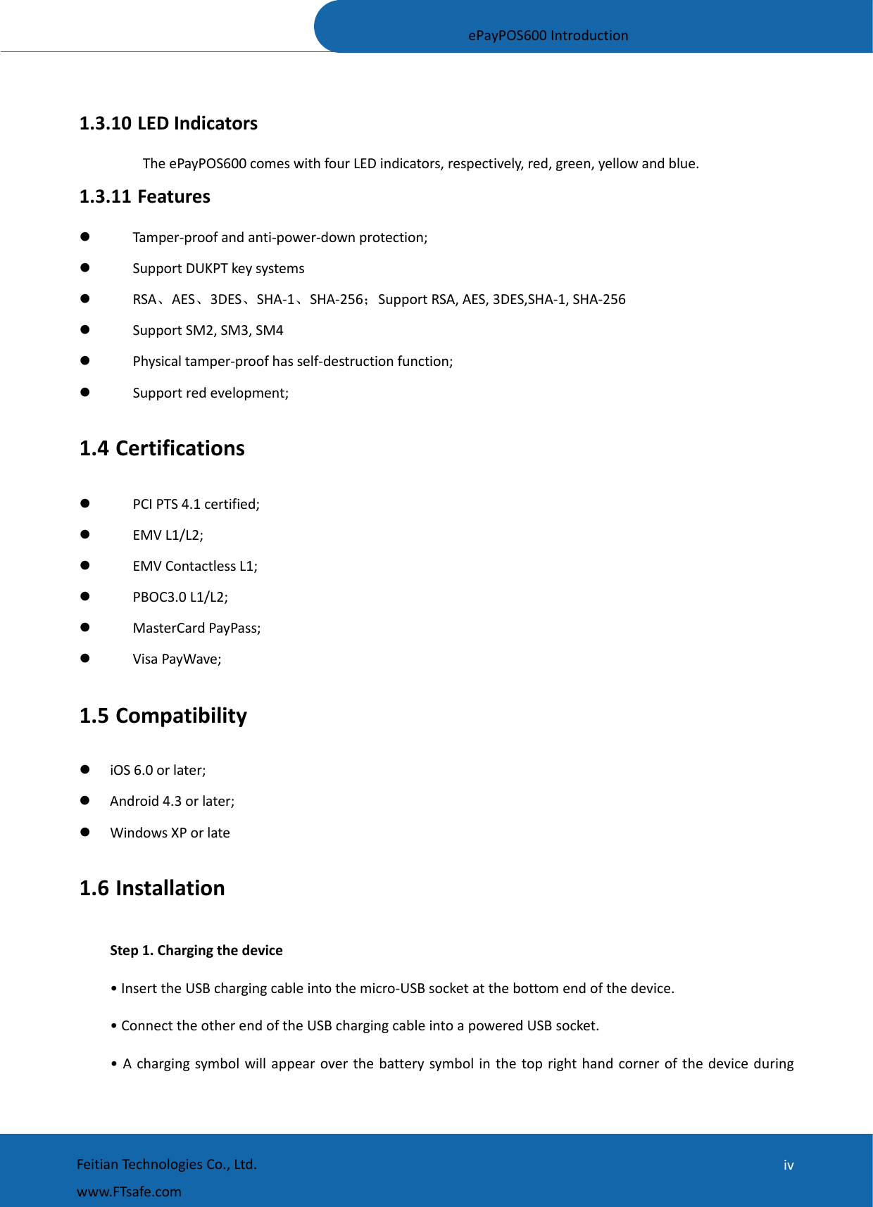 Page 6 of Feitian Technologies FTS03 ePayPOS600 User Manual ePayPOS600 Introduction