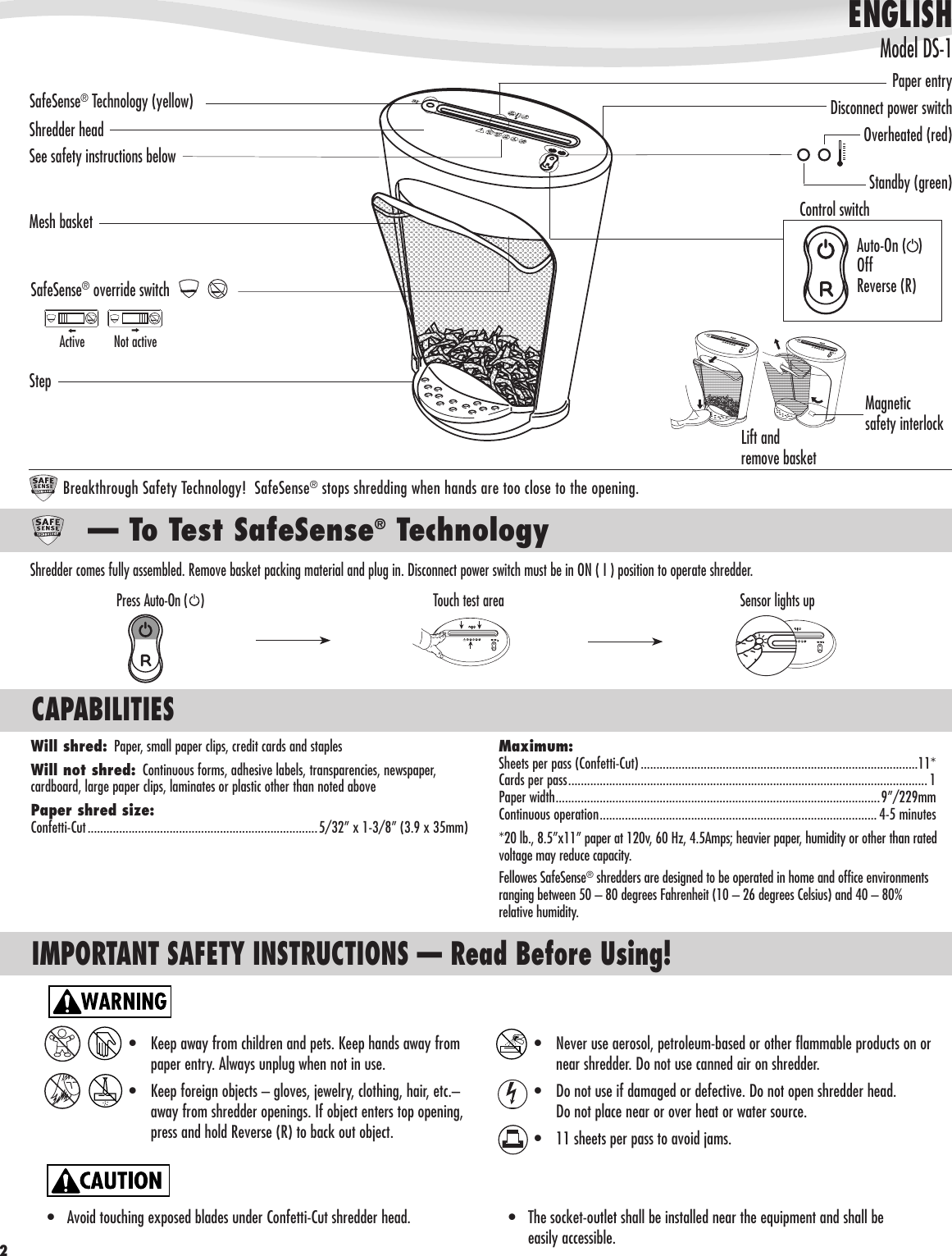 Page 3 of 4 - Fellowes Fellowes-11-Sheet-Ds-1-Deskside-Shredder-3011001-Users-Manual-  Fellowes-11-sheet-ds-1-deskside-shredder-3011001-users-manual