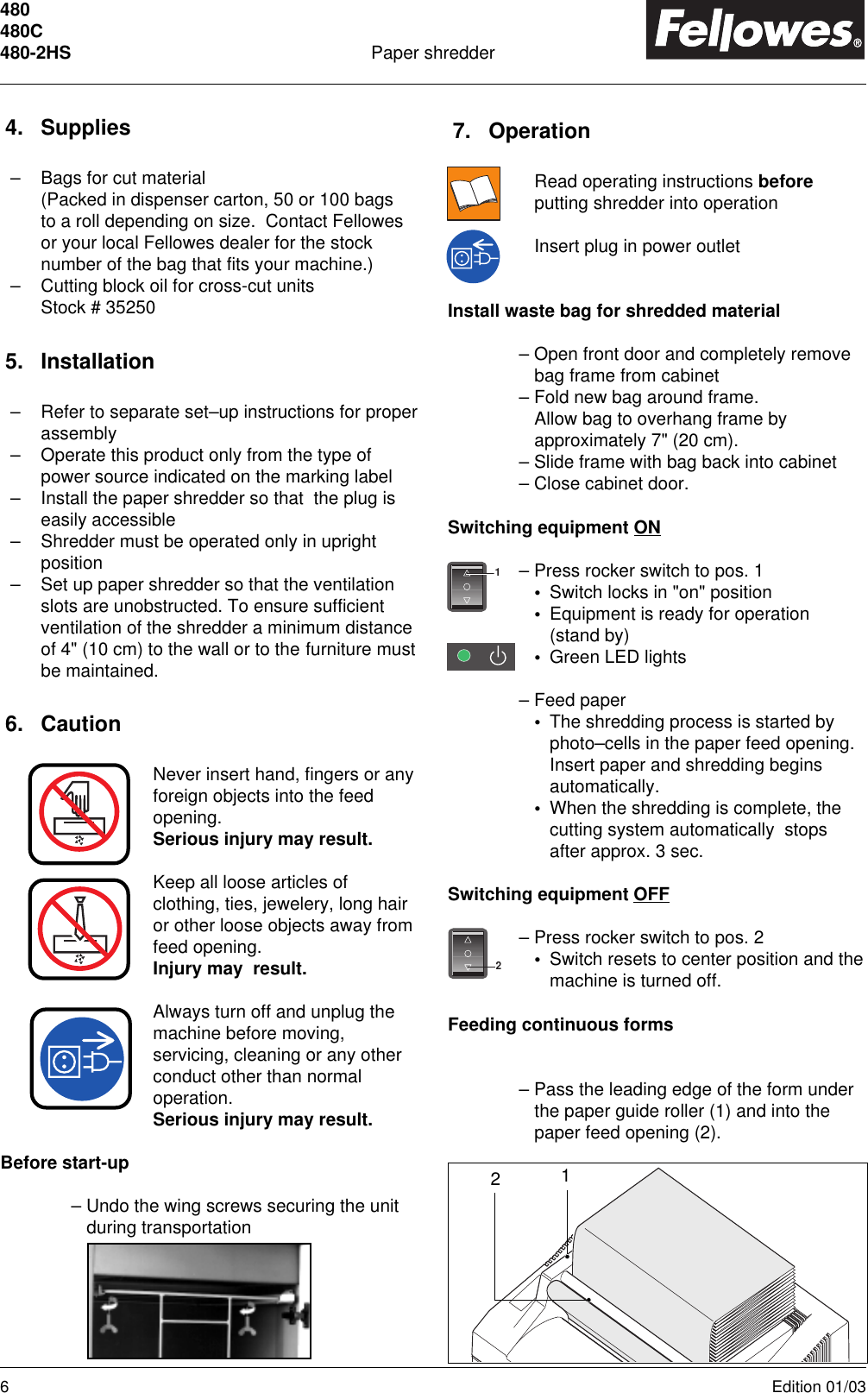 Page 6 of 8 - Fellowes Fellowes-480-2Hs-Users-Manual- PS480 0103  Fellowes-480-2hs-users-manual