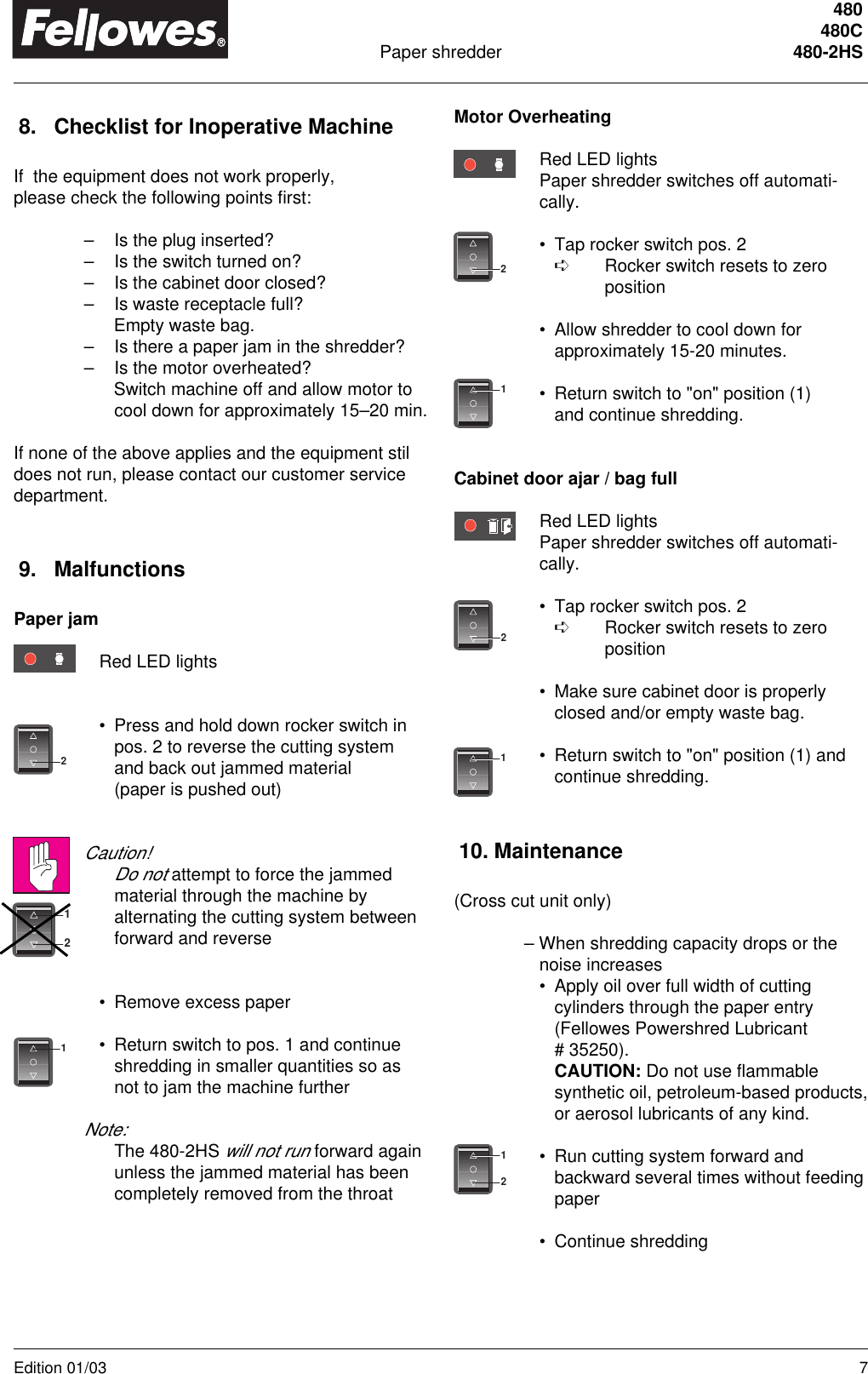 Page 7 of 8 - Fellowes Fellowes-480-2Hs-Users-Manual- PS480 0103  Fellowes-480-2hs-users-manual