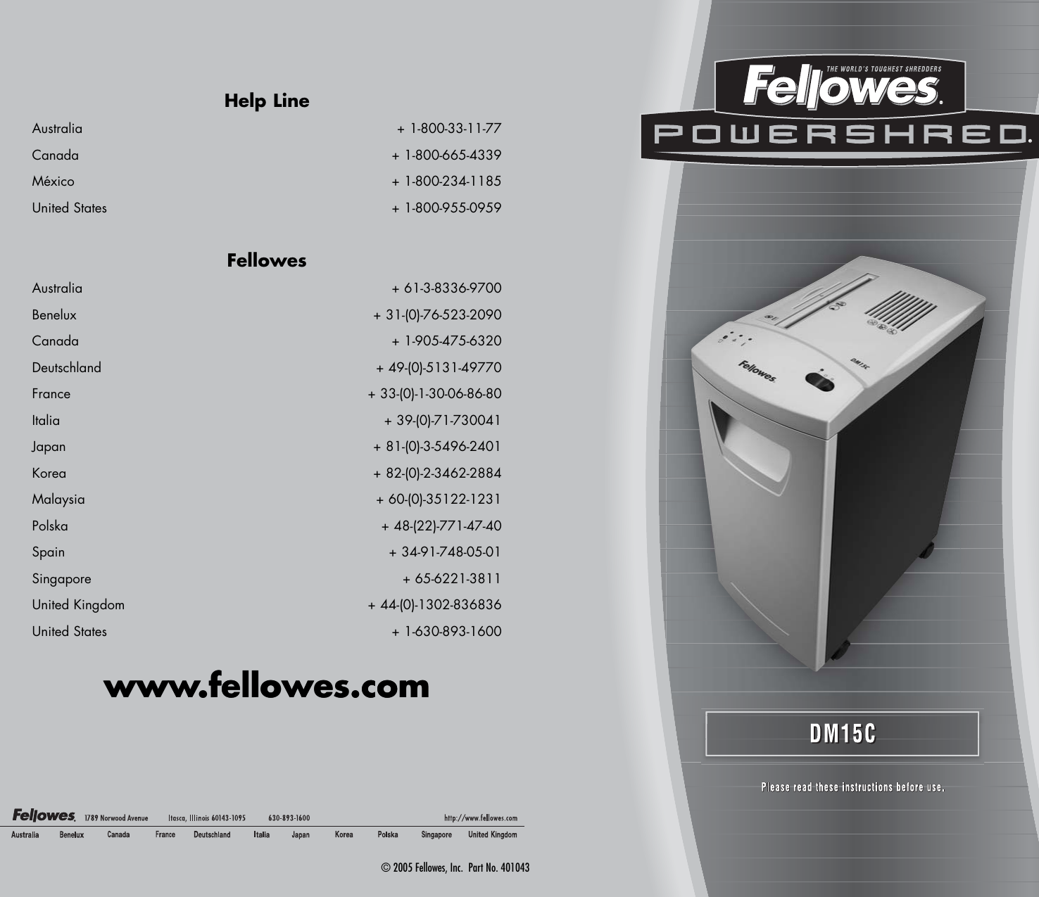 Page 1 of 2 - Fellowes Fellowes-Dm15C-Users-Manual- DM15C.401043.Eng.ind  Fellowes-dm15c-users-manual