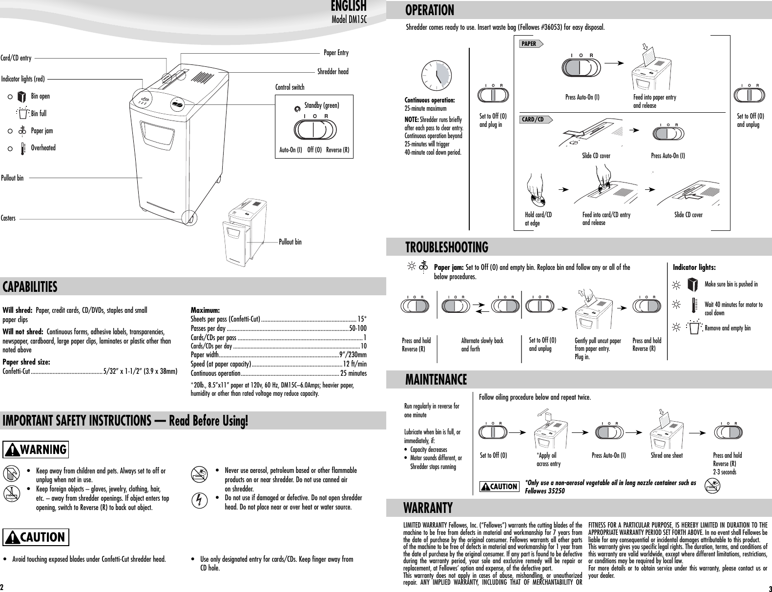 Page 2 of 2 - Fellowes Fellowes-Dm15C-Users-Manual- DM15C.401043.Eng.ind  Fellowes-dm15c-users-manual