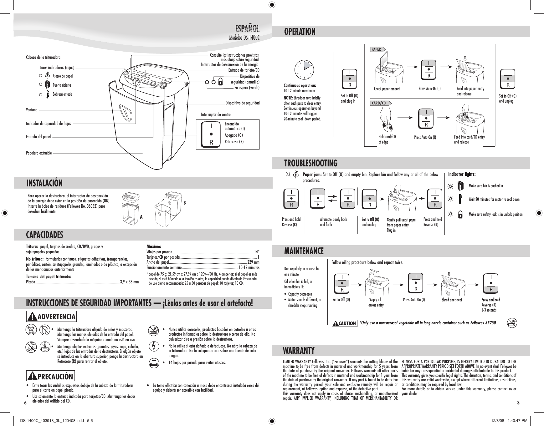 Page 3 of 4 - Fellowes Fellowes-Ds-1400C-Users-Manual- DS-1400C_403918_3L_120408  Fellowes-ds-1400c-users-manual