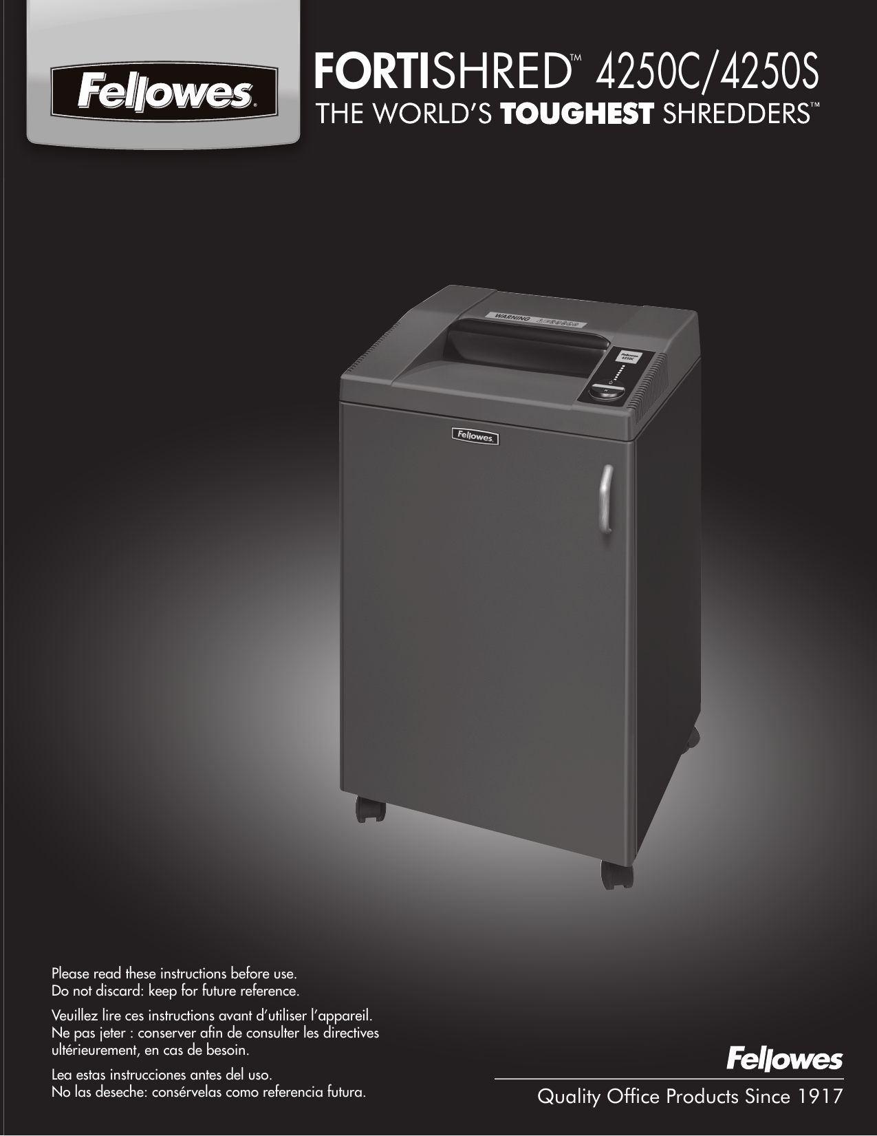 Page 1 of 8 - Fellowes Fellowes-Fortishred-4250S-Strip-Cut-Shredder-Users-Manual-  Fellowes-fortishred-4250s-strip-cut-shredder-users-manual