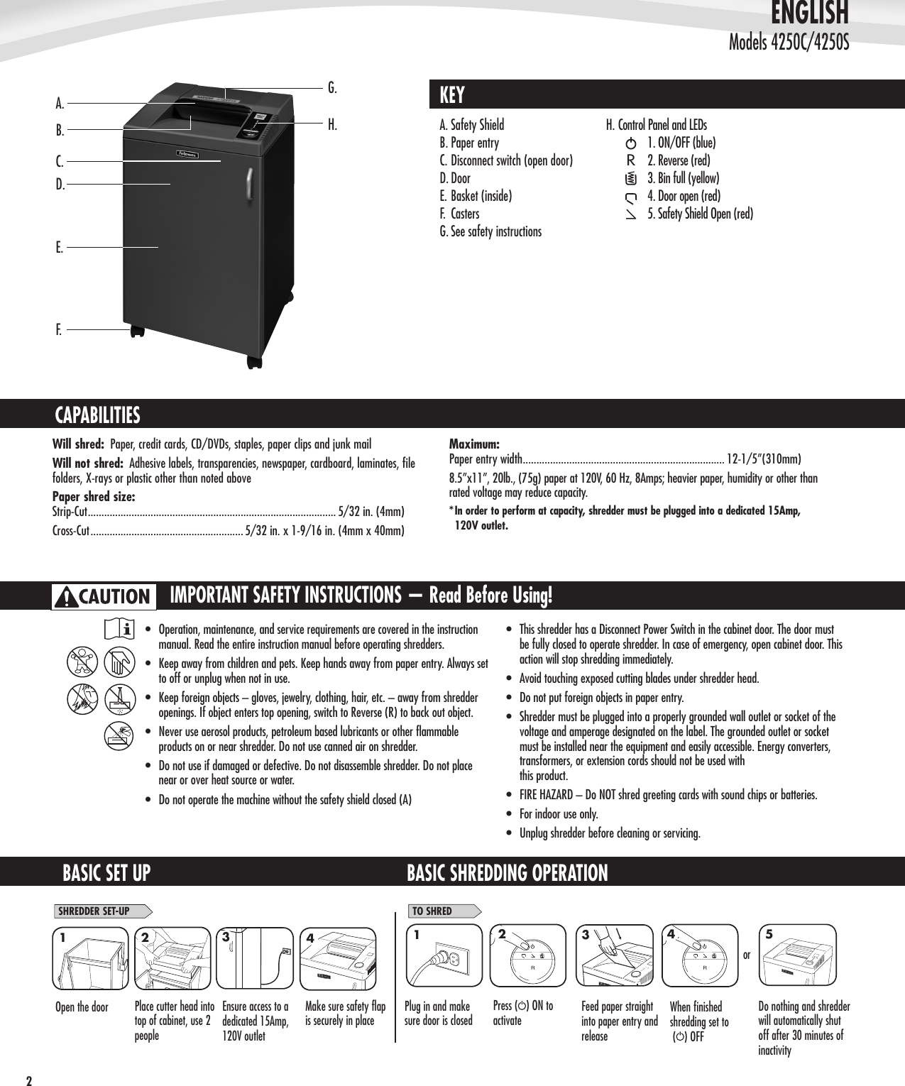 Page 2 of 8 - Fellowes Fellowes-Fortishred-4250S-Strip-Cut-Shredder-Users-Manual-  Fellowes-fortishred-4250s-strip-cut-shredder-users-manual