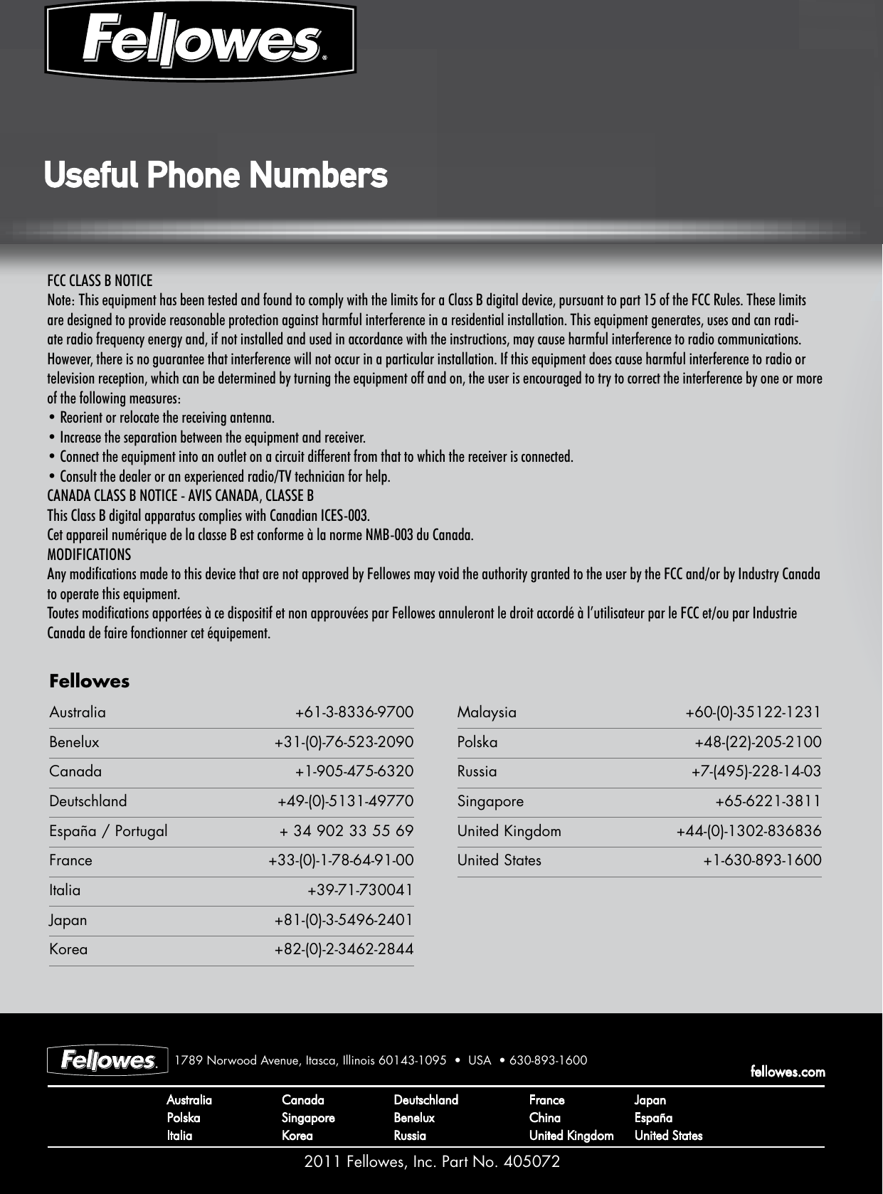 Page 11 of 11 - Fellowes Fellowes-Laminator-Cosmic2-125-Users-Manual-  Fellowes-laminator-cosmic2-125-users-manual