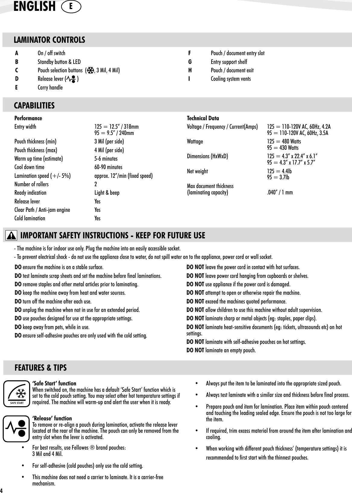 Page 4 of 11 - Fellowes Fellowes-Laminator-Cosmic2-125-Users-Manual-  Fellowes-laminator-cosmic2-125-users-manual