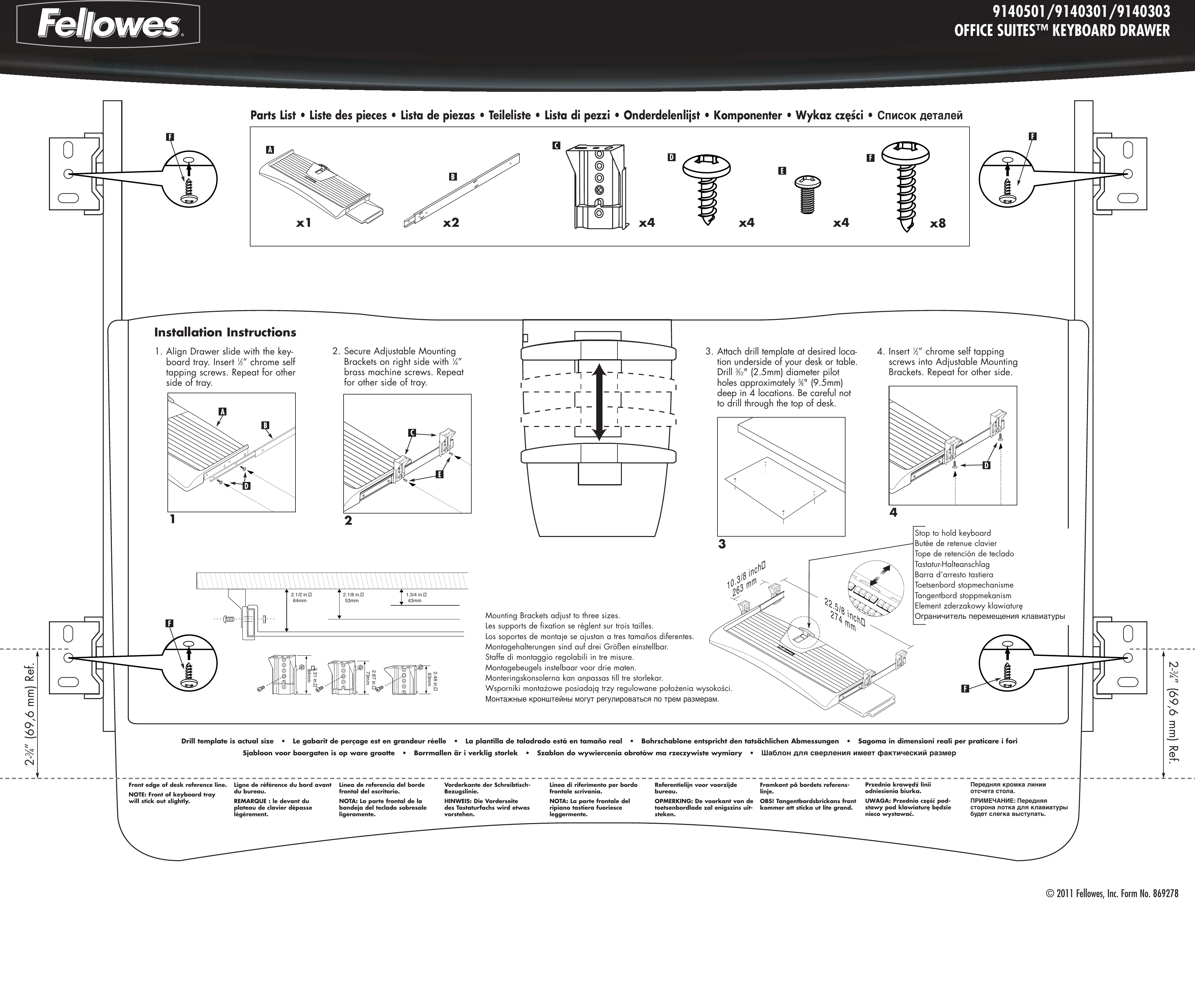 Page 1 of 2 - Fellowes Fellowes-Office-Suites-Underdesk-Keyboard-Drawer-Users-Manual- 91043_93804_93809KybdMgr  Fellowes-office-suites-underdesk-keyboard-drawer-users-manual