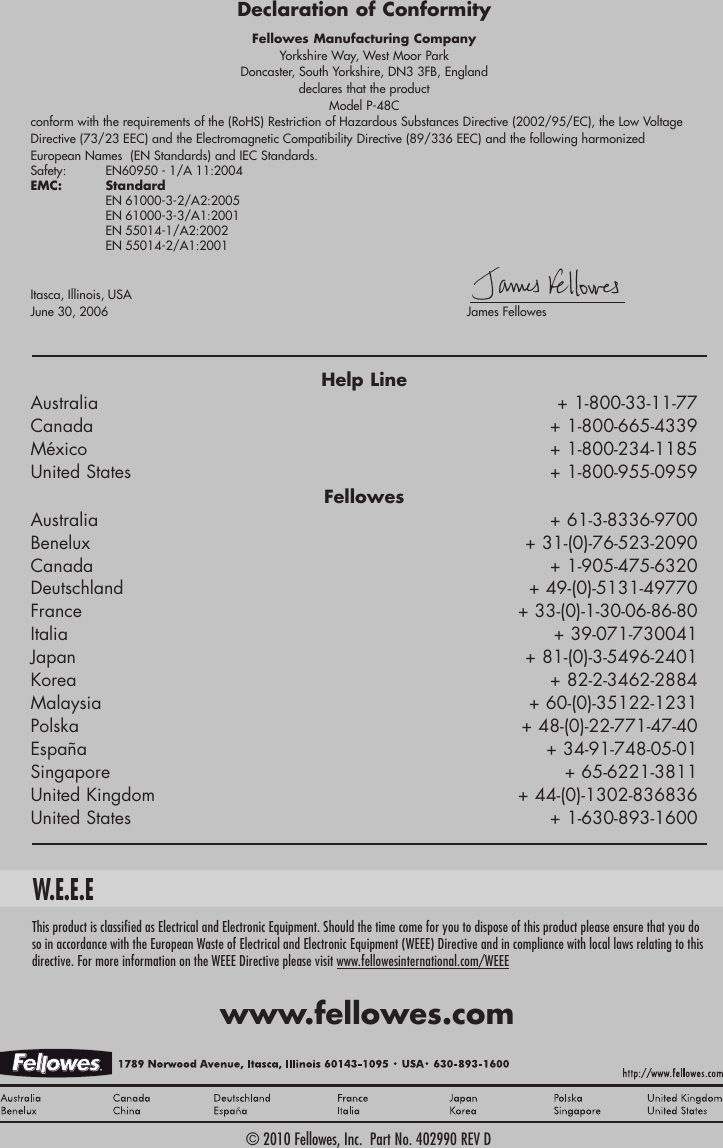 Page 4 of 4 - Fellowes Fellowes-P-48C-Shredder-P-48C-Users-Manual-  Fellowes-p-48c-shredder-p-48c-users-manual