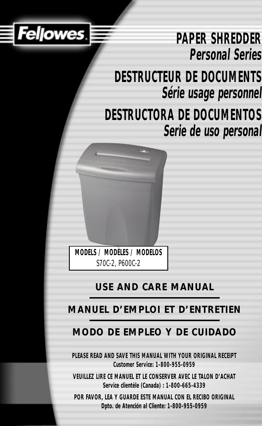 Page 1 of 6 - Fellowes Fellowes-P600C-2-Users-Manual- S70C2, P600C2 Pdf  Fellowes-p600c-2-users-manual