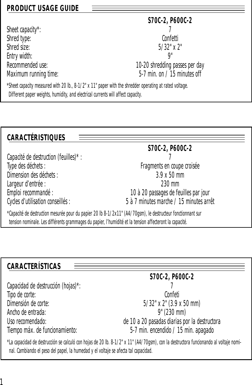 Page 2 of 6 - Fellowes Fellowes-P600C-2-Users-Manual- S70C2, P600C2 Pdf  Fellowes-p600c-2-users-manual