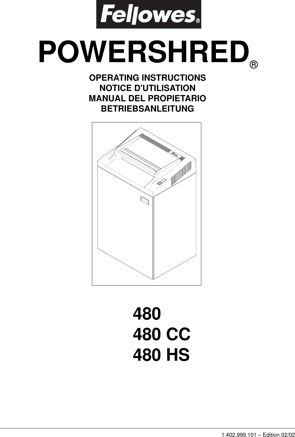 Page 1 of 8 - Fellowes Fellowes-Powershred-480-Users-Manual- PS480 0202  Fellowes-powershred-480-users-manual