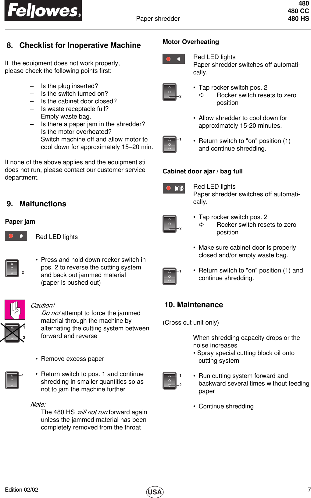 Page 7 of 8 - Fellowes Fellowes-Powershred-480-Users-Manual- PS480 0202  Fellowes-powershred-480-users-manual