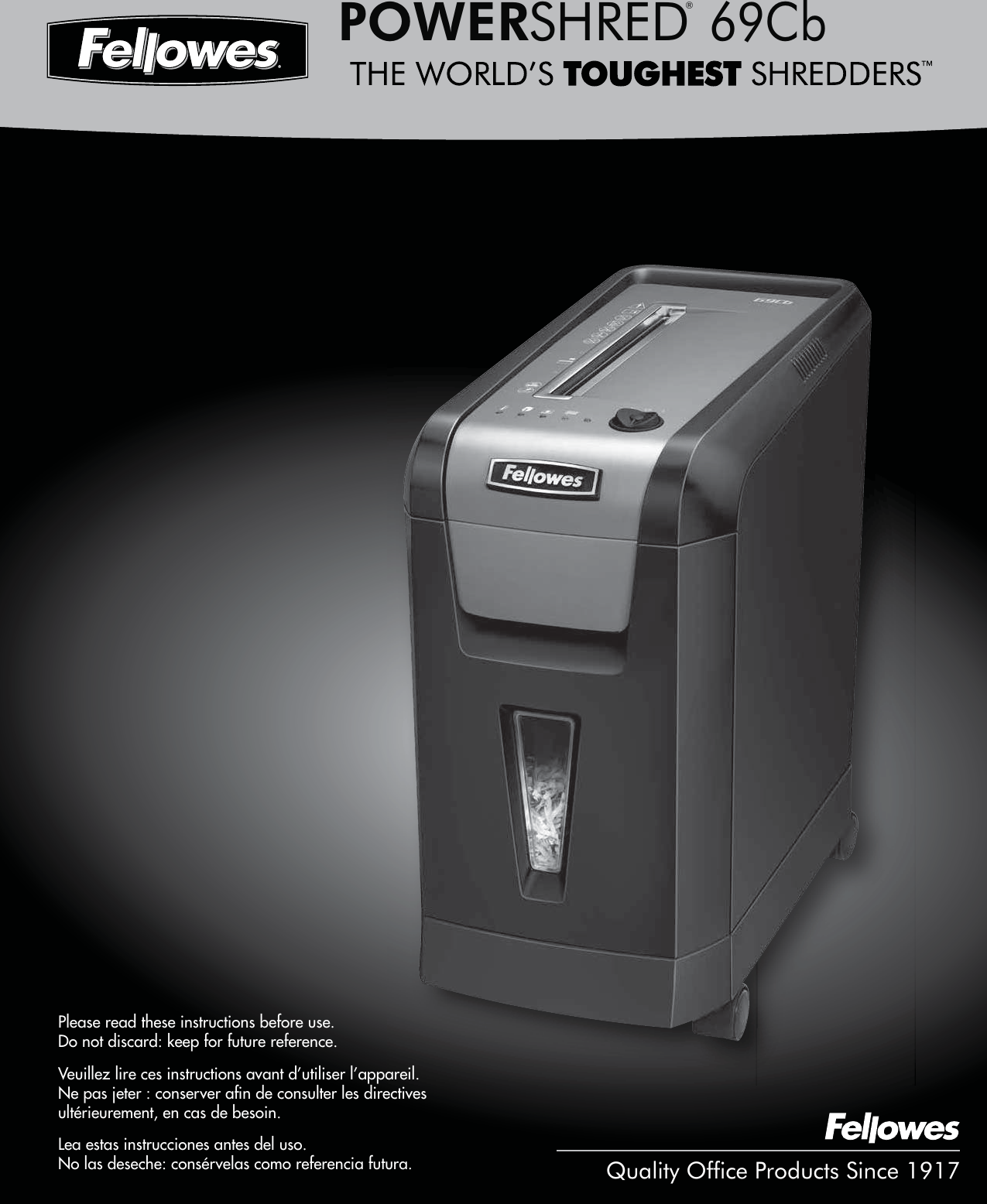 Page 1 of 8 - Fellowes Fellowes-Powershred-69Cb-Cross-Cut-Shredder-Users-Manual- 69Cb_406064_3L_022511  Fellowes-powershred-69cb-cross-cut-shredder-users-manual