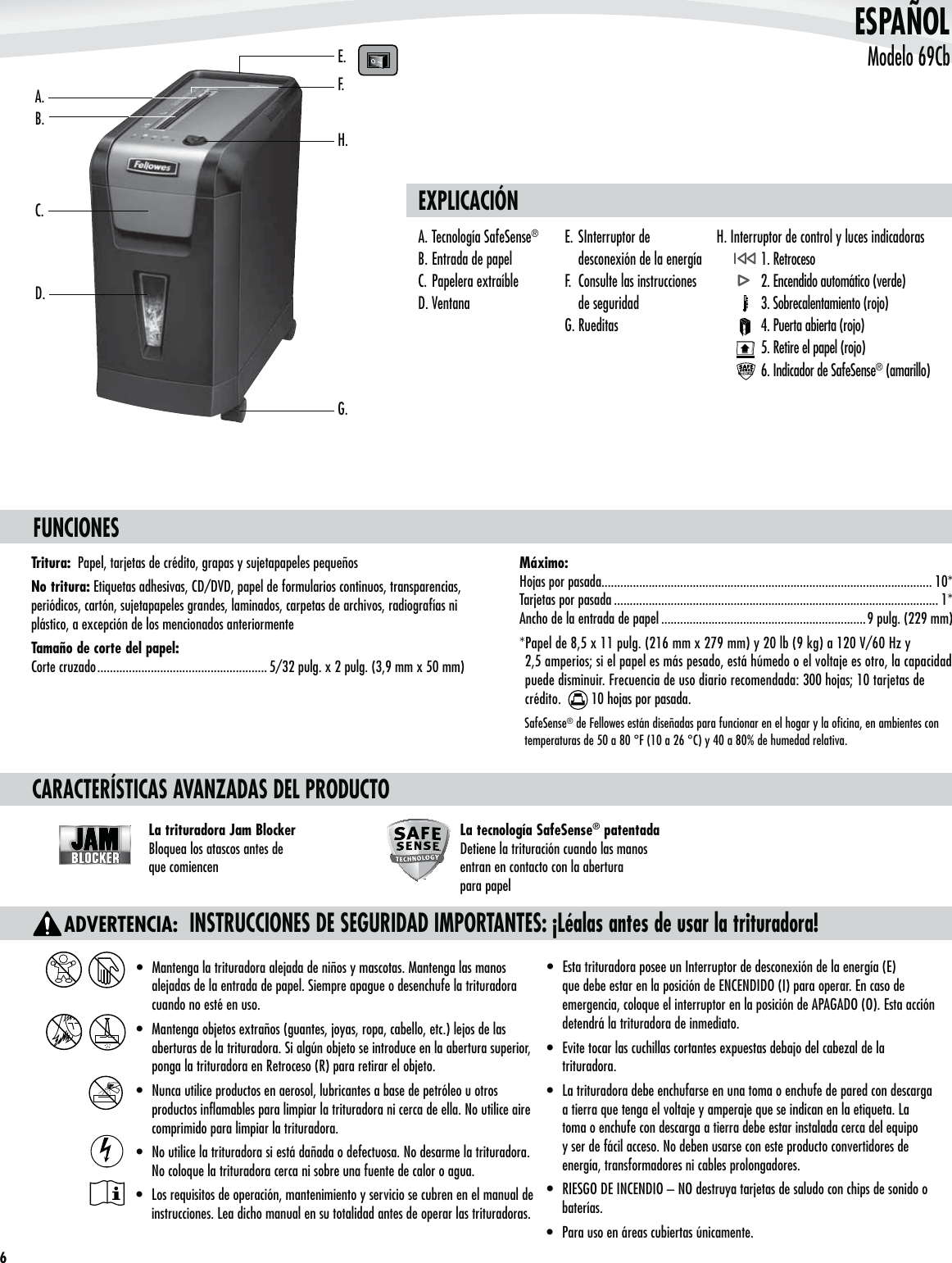 Fellowes Powershred 69Cb Cross Cut Shredder Users Manual 69Cb_406064_3L