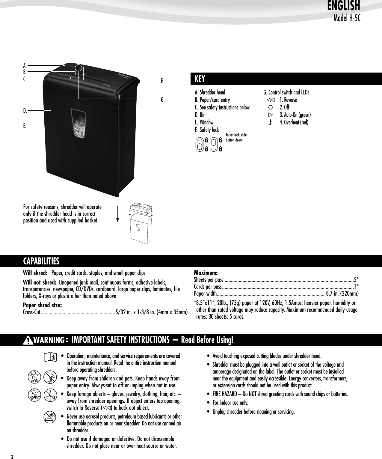 Page 2 of 8 - Fellowes Fellowes-Powershred-H-5C-Users-Manual-  Fellowes-powershred-h-5c-users-manual