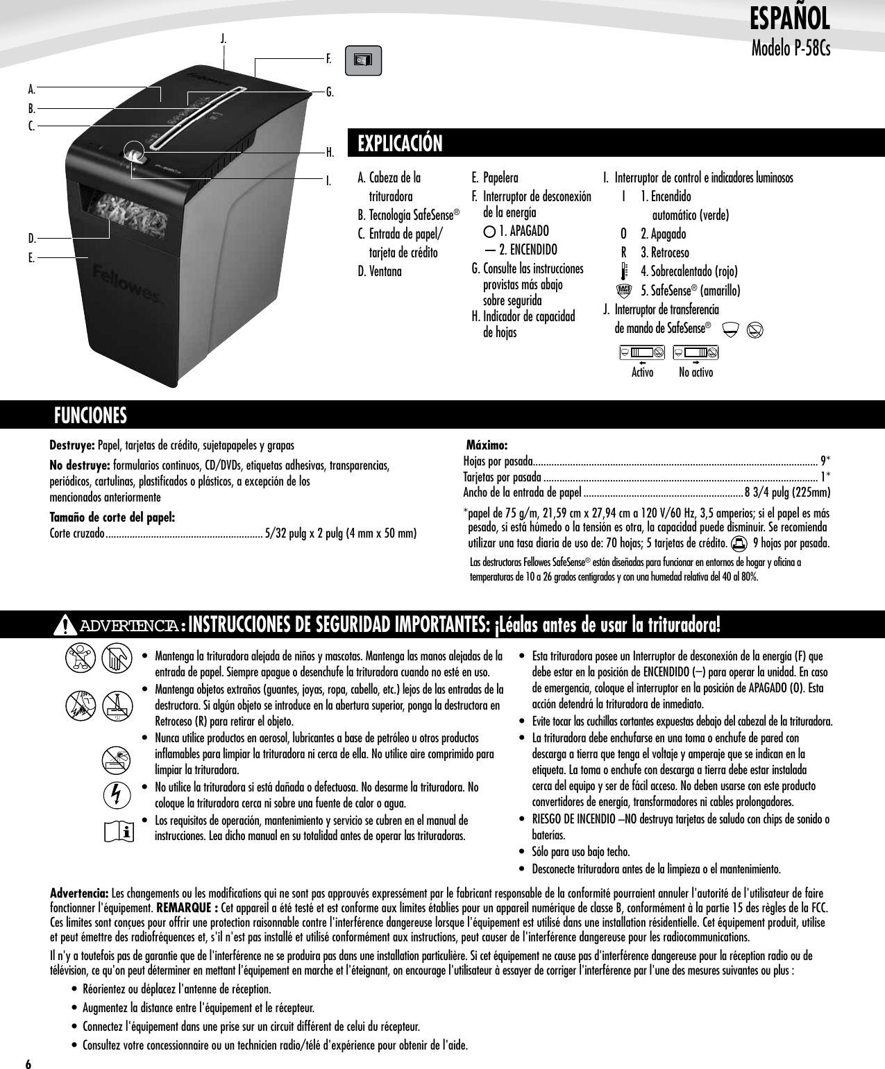 Fellowes Powershred P 58Cs Cross Cut Shredder Users Manual