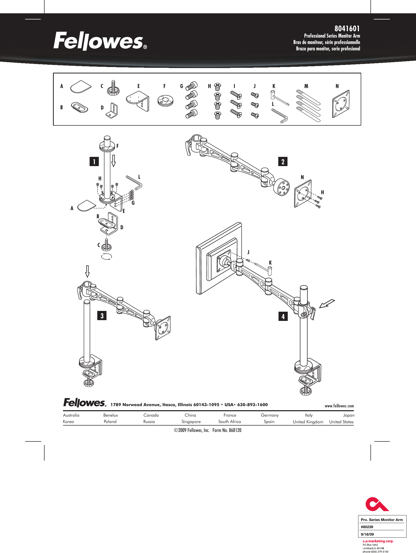 Page 1 of 1 - Fellowes Fellowes-Professional-Series-Depth-Adjustable-Monitor-Arm-Users-Manual- 8041601_ProSeriesMntArmInst2_091809  Fellowes-professional-series-depth-adjustable-monitor-arm-users-manual