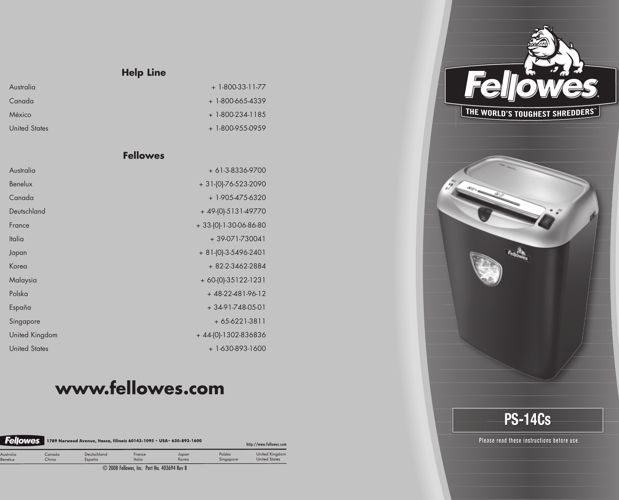 Page 1 of 2 - Fellowes Fellowes-Ps-14Cs-Users-Manual-  Fellowes-ps-14cs-users-manual