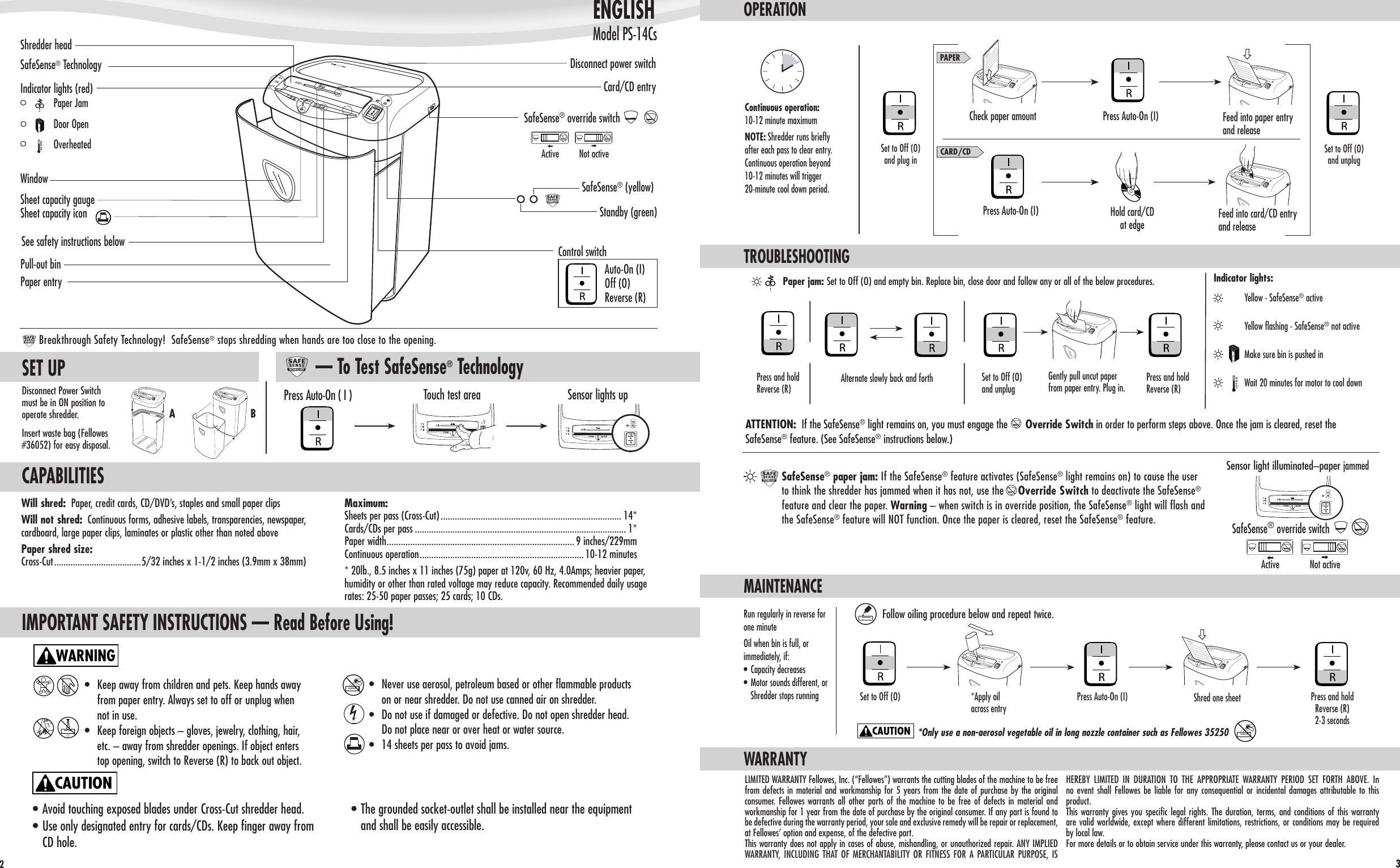 Page 2 of 2 - Fellowes Fellowes-Ps-14Cs-Users-Manual-  Fellowes-ps-14cs-users-manual