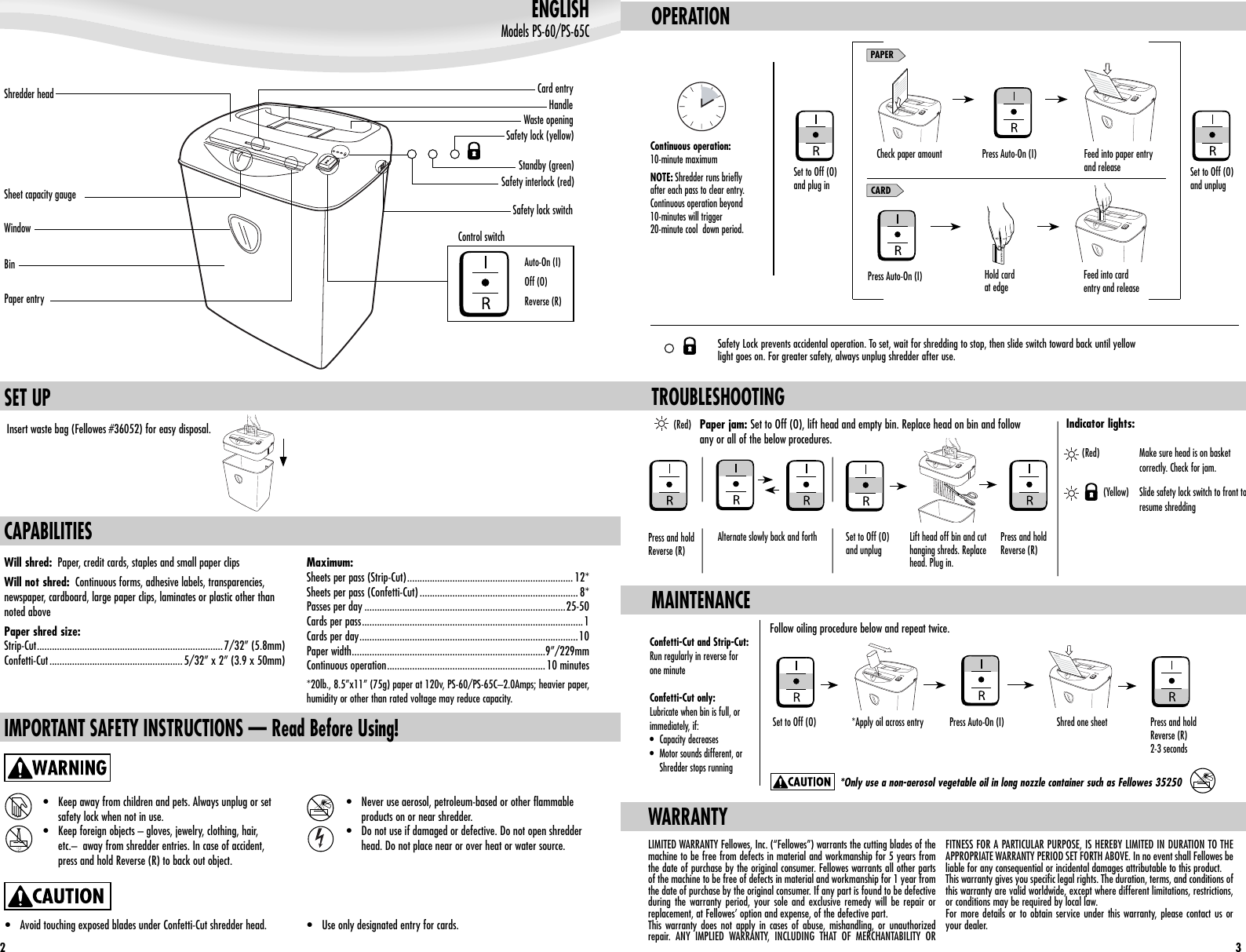 Page 2 of 2 - Fellowes Fellowes-Ps-65C-Users-Manual- PS60_65C.401167.Eng.051705.ind Fellowes-ps-65c-users-manual