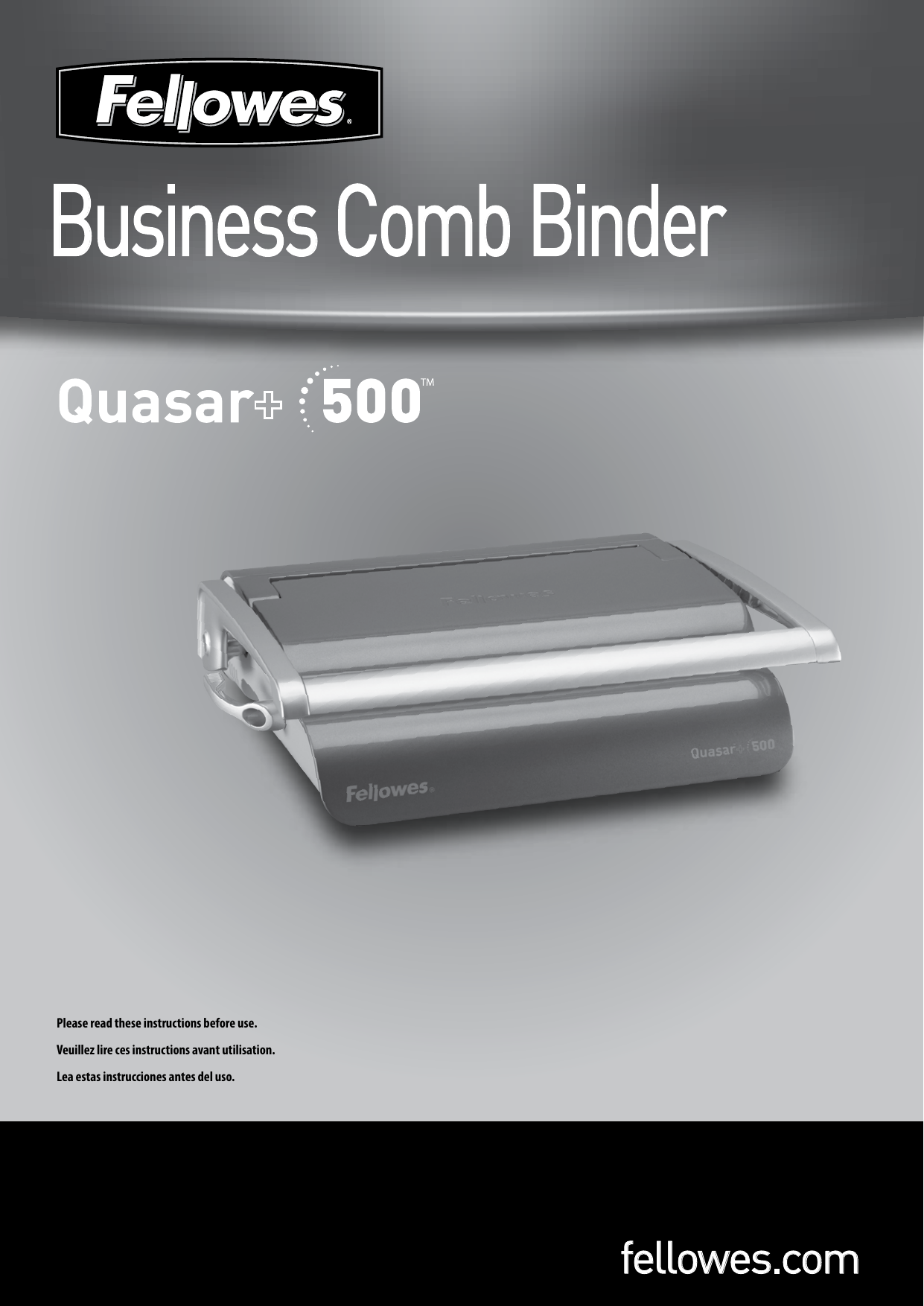 Page 2 of 8 - Fellowes Fellowes-Quasar-Plus-500-Comb-Binding-Machine-W-Starter-Kit-Users-Manual- Fellowes-quasar-plus-500-comb-binding-machine-w-starter-kit-users-manual