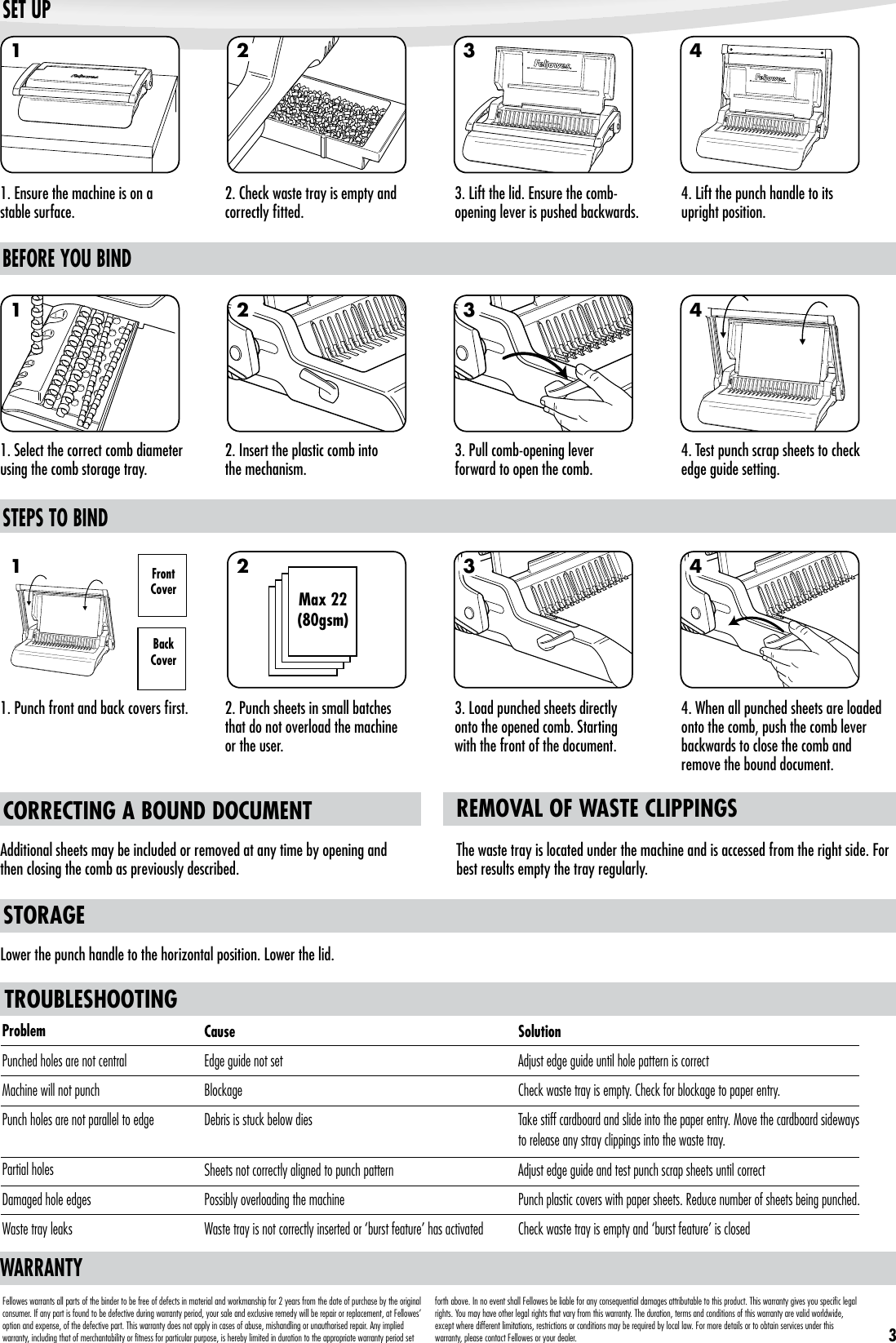 Page 6 of 8 - Fellowes Fellowes-Quasar-Plus-500-Comb-Binding-Machine-W-Starter-Kit-Users-Manual- Fellowes-quasar-plus-500-comb-binding-machine-w-starter-kit-users-manual