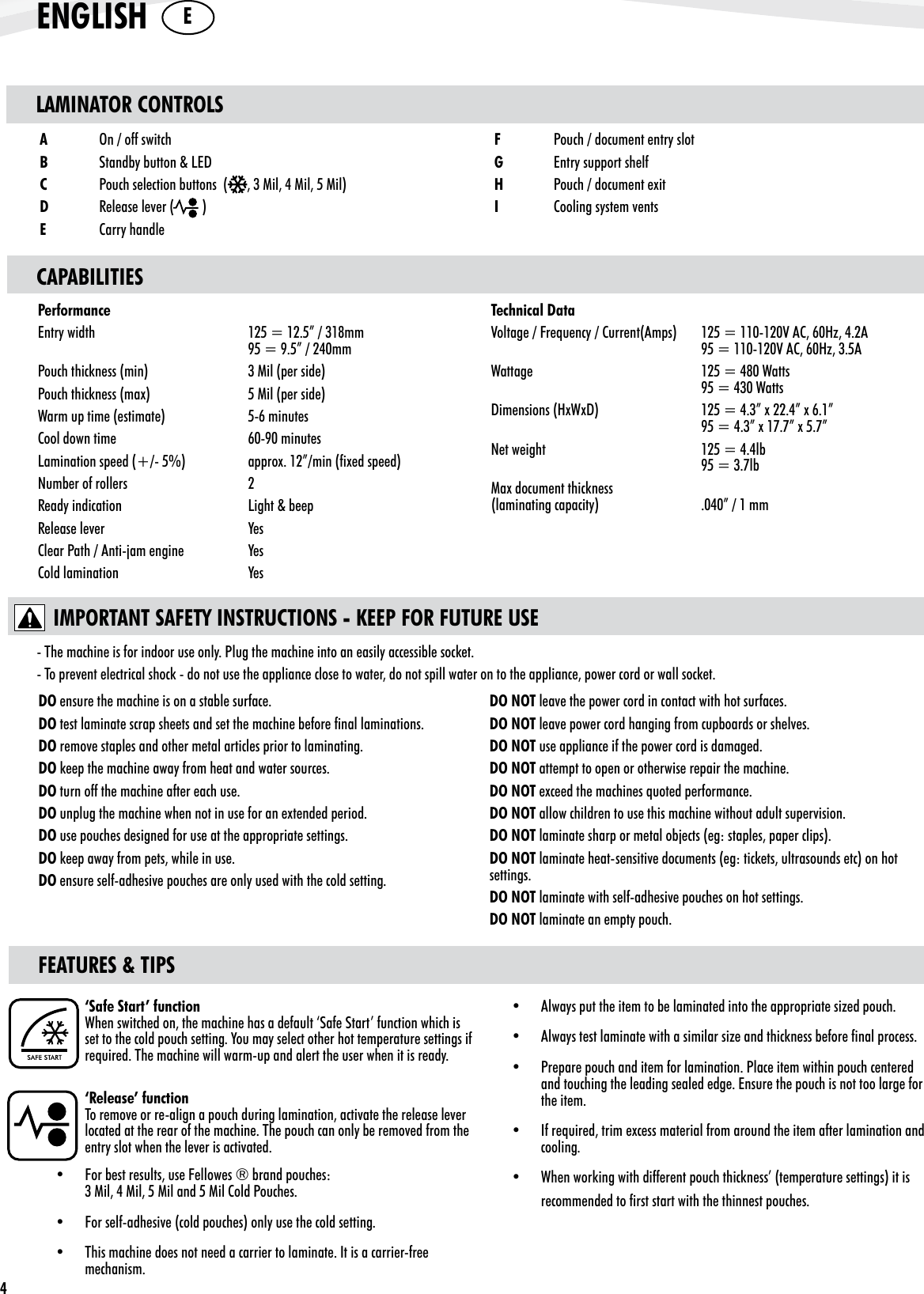 Page 4 of 11 - Fellowes Fellowes-Saturn2-95-Laminator-With-Pouch-Starter-Kit-Users-Manual-  Fellowes-saturn2-95-laminator-with-pouch-starter-kit-users-manual