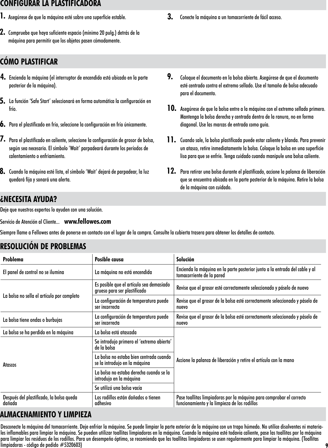 Page 9 of 11 - Fellowes Fellowes-Saturn2-95-Laminator-With-Pouch-Starter-Kit-Users-Manual-  Fellowes-saturn2-95-laminator-with-pouch-starter-kit-users-manual