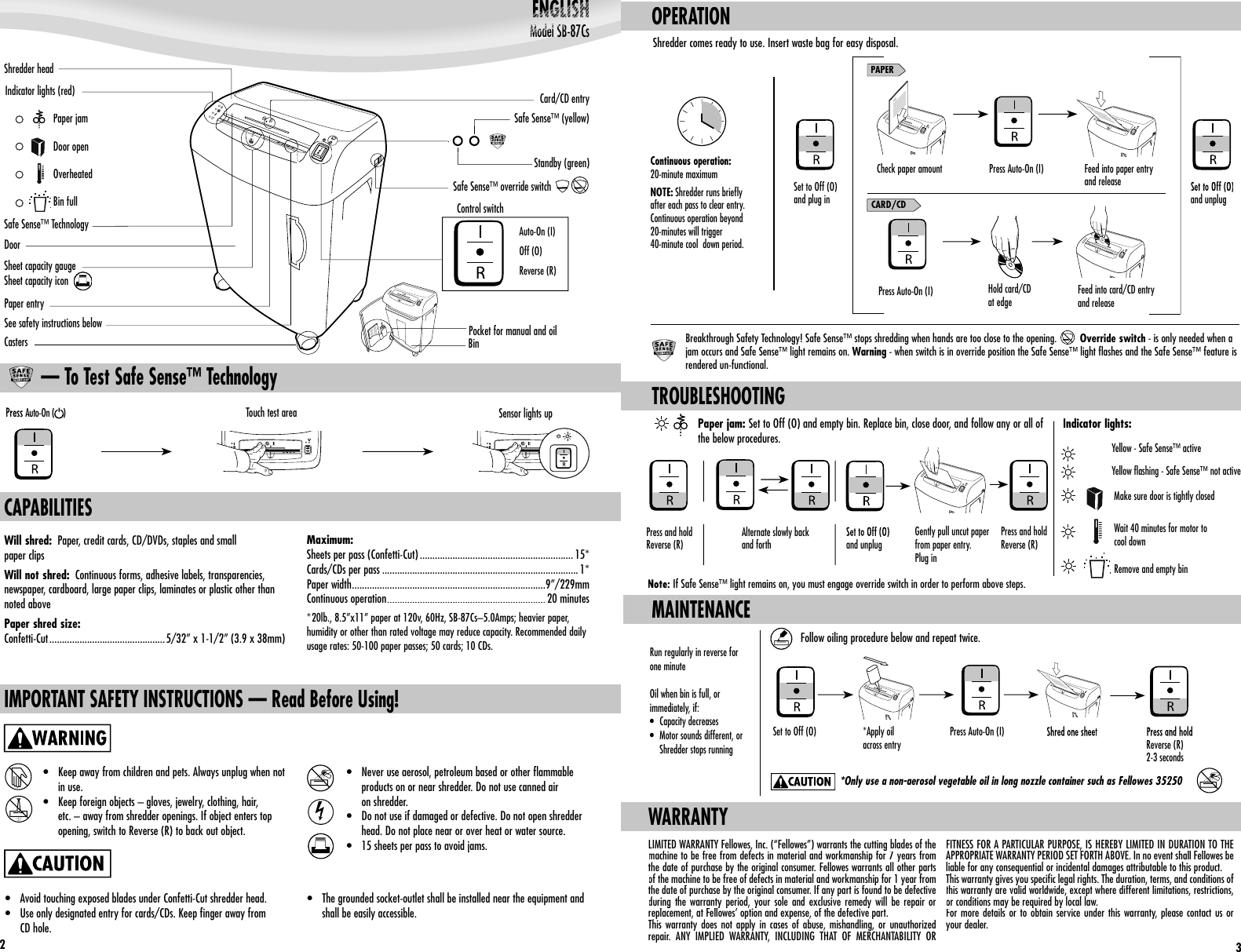 Page 2 of 2 - Fellowes Fellowes-Sb-87Cs-Users-Manual- SB87Cs.401472.1L.052606  Fellowes-sb-87cs-users-manual