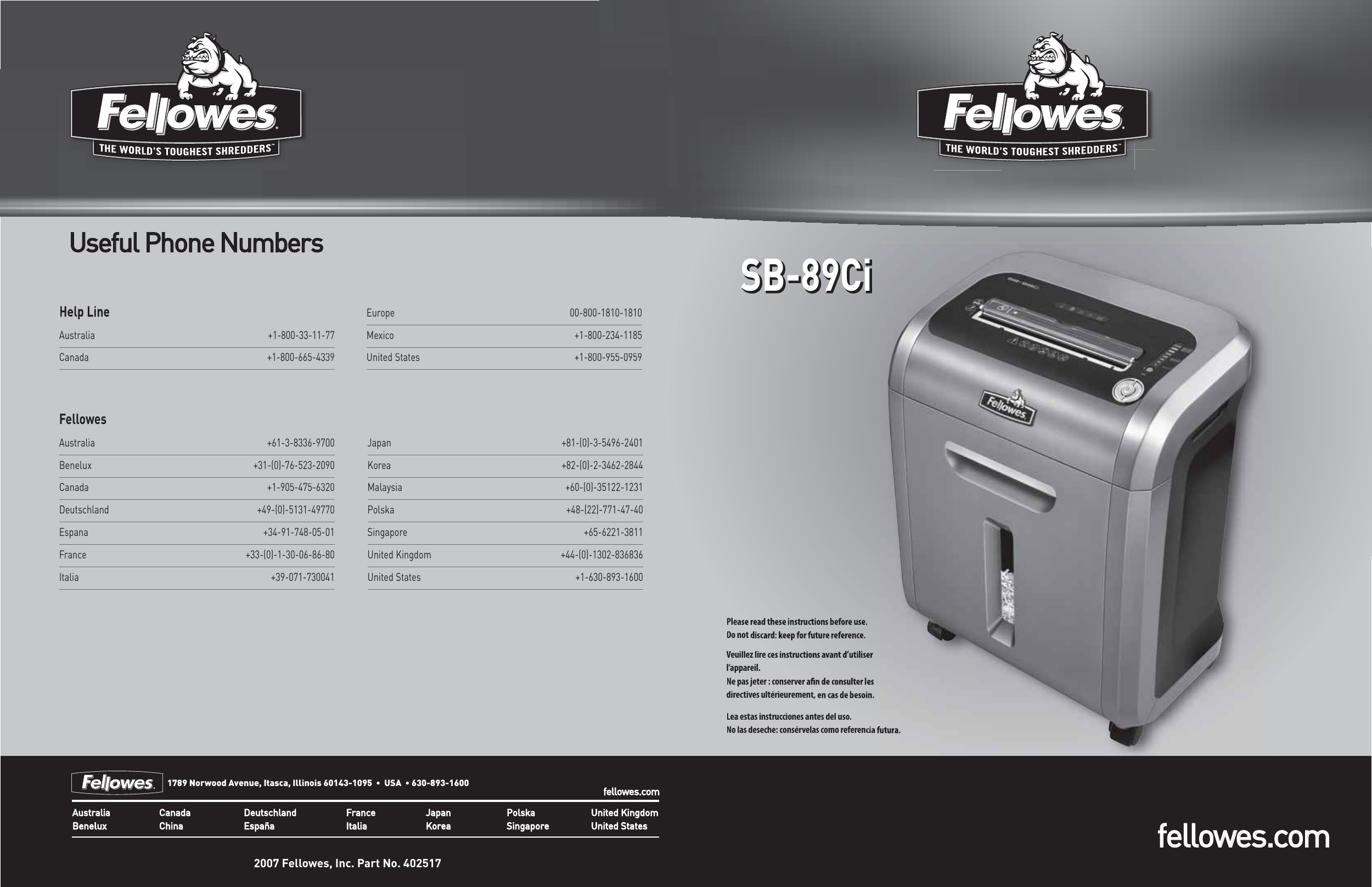 Page 1 of 5 - Fellowes Fellowes-Sb-89Ci-Users-Manual-  Fellowes-sb-89ci-users-manual