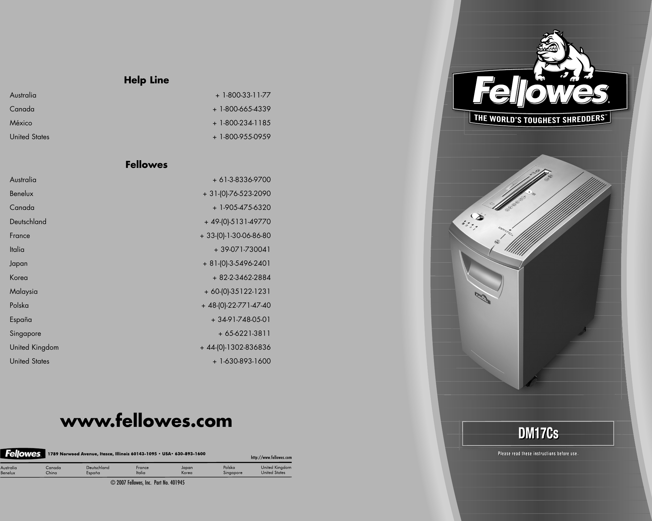 Page 1 of 2 - Fellowes Fellowes-Shredders-Dm17Cs-Users-Manual- DM17C.3L.401945NA.041607 Fellowes-shredders-dm17cs-users-manual