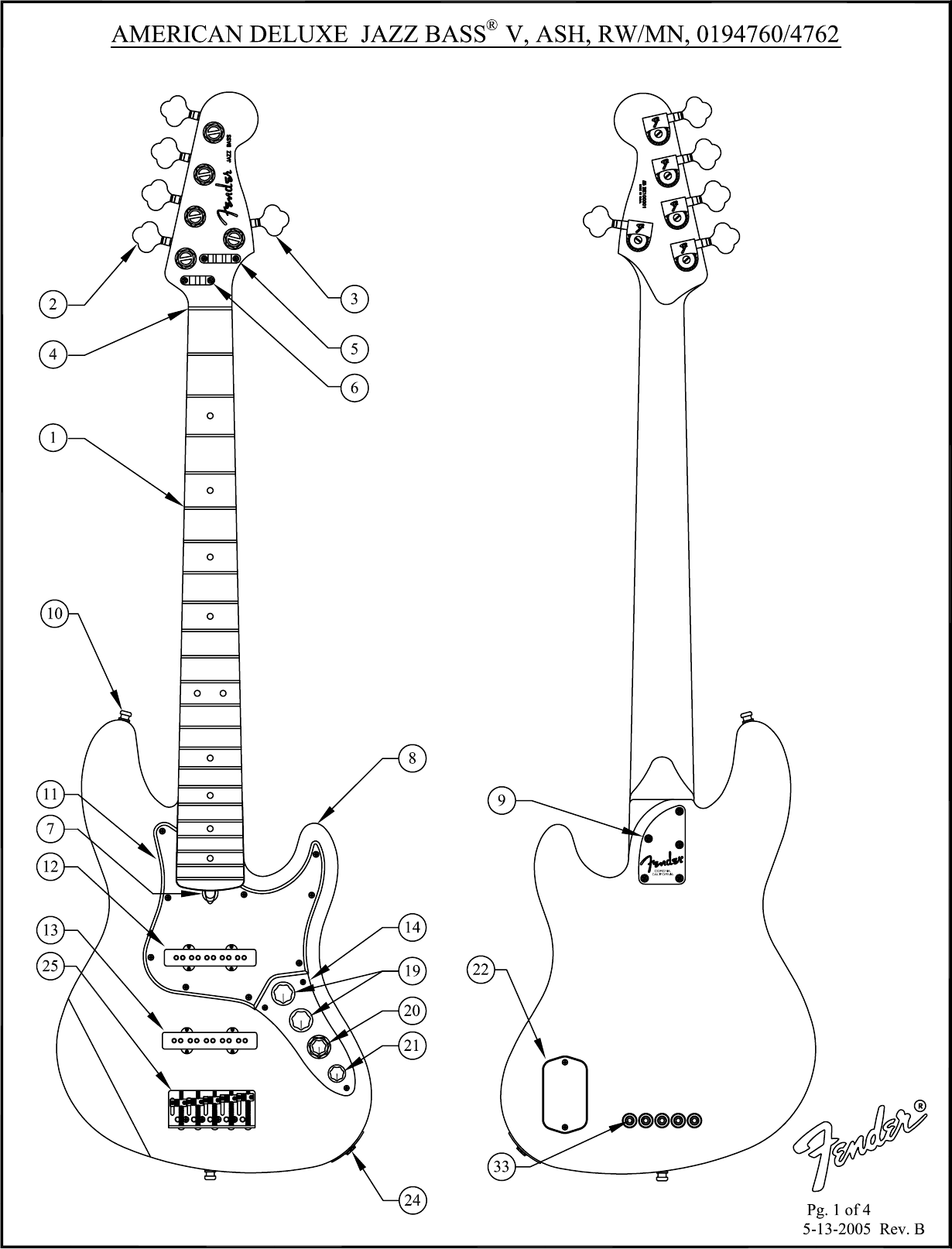 Page 1 of 4 - Fender SD 019-4760 & 019-4762 J-Bass V Ash RW-MN - Rev B  62A SISD