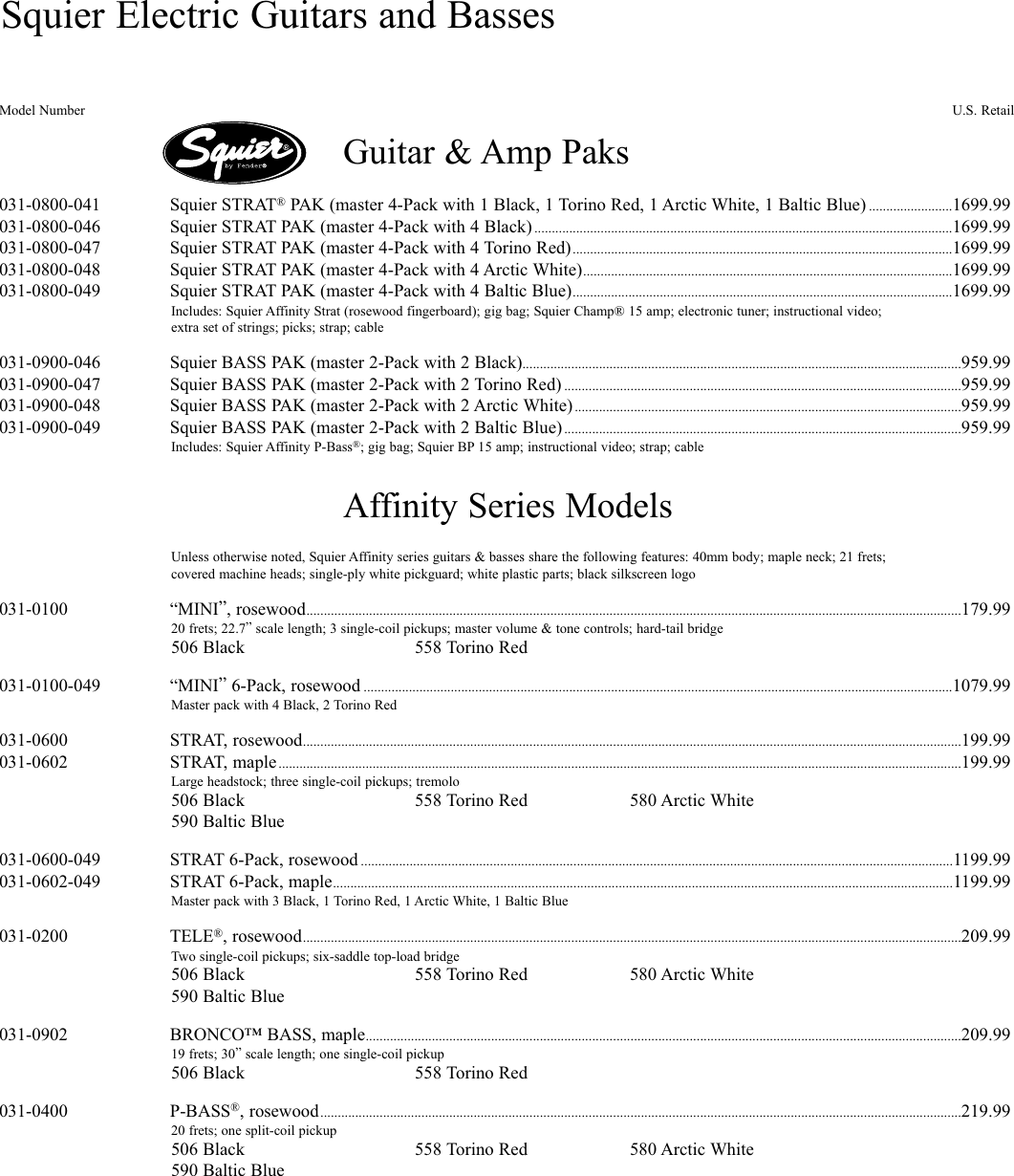 Page 2 of 4 - Fender 1999 June 7 Squier Price List