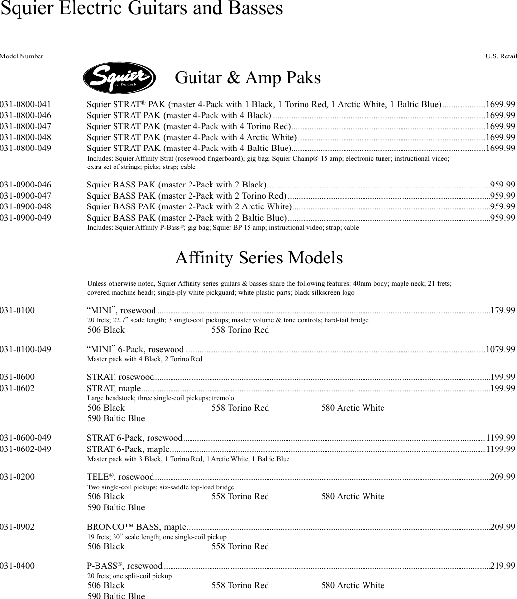 Page 2 of 4 - Fender  1999 June 7 Squier Price List