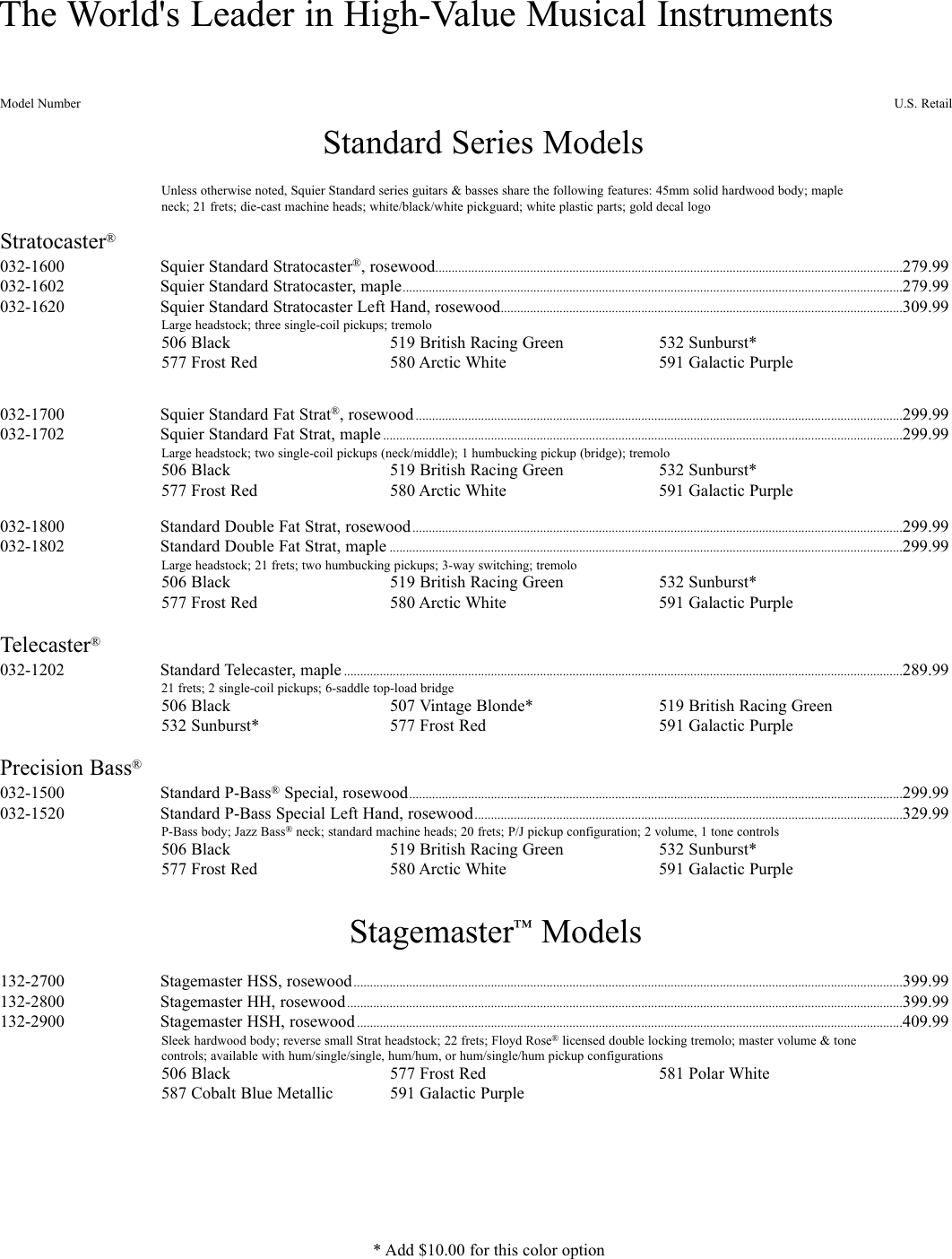Page 3 of 4 - Fender  1999 June 7 Squier Price List