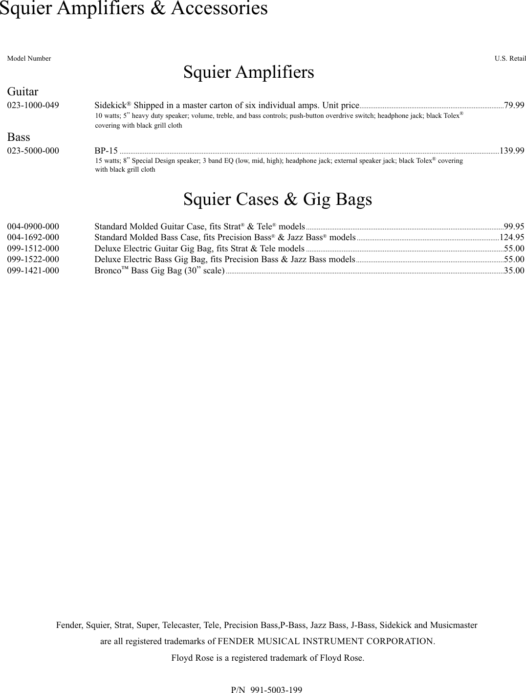 Page 4 of 4 - Fender 1999 June 7 Squier Price List