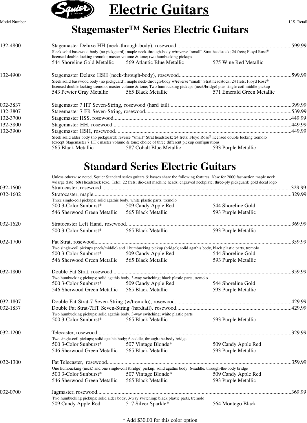 Page 2 of 4 - Fender  2000, May 15, Squier Price List 2000 15