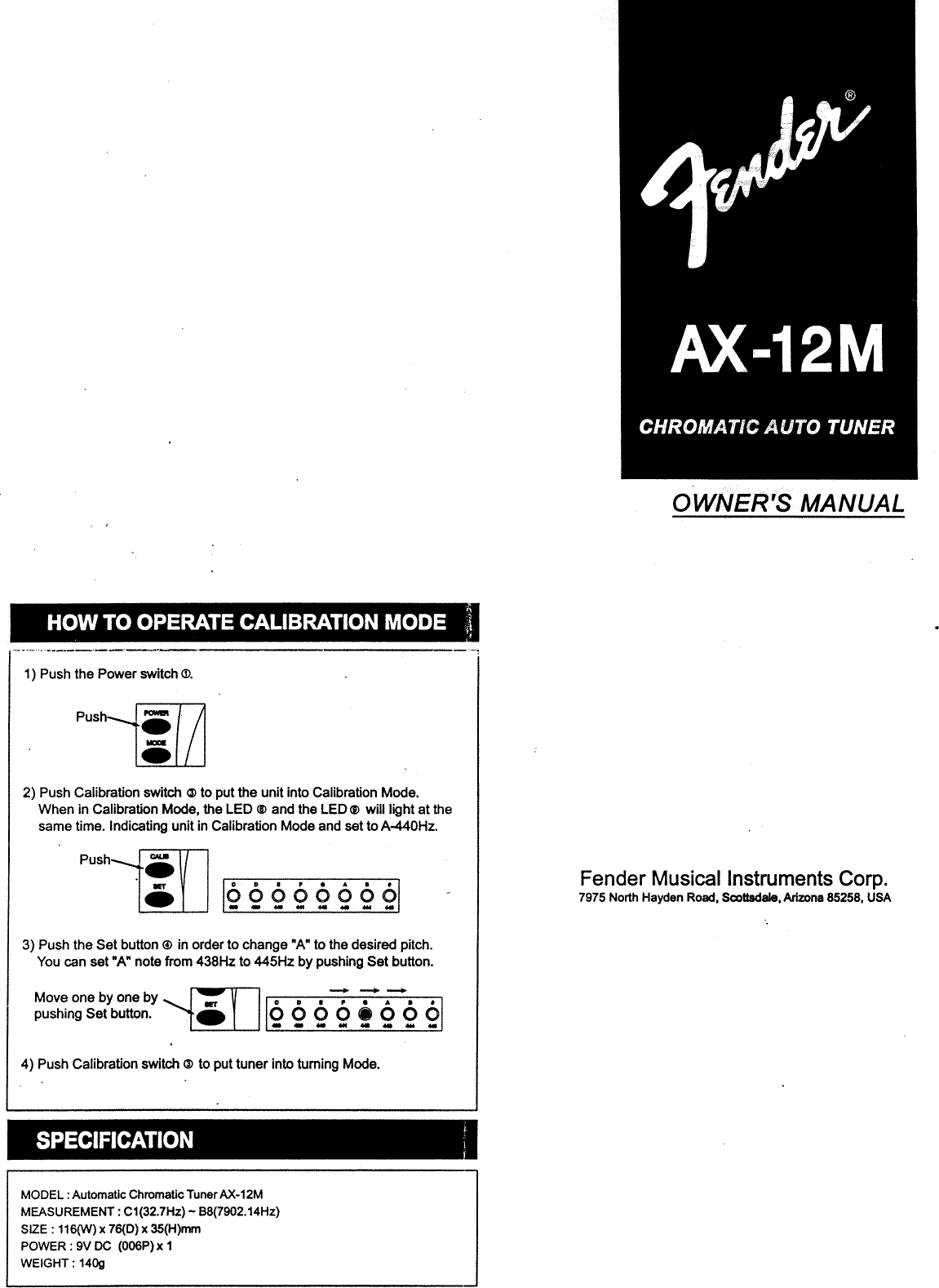 Page 1 of 2 - Fender  AX-12M Tuner