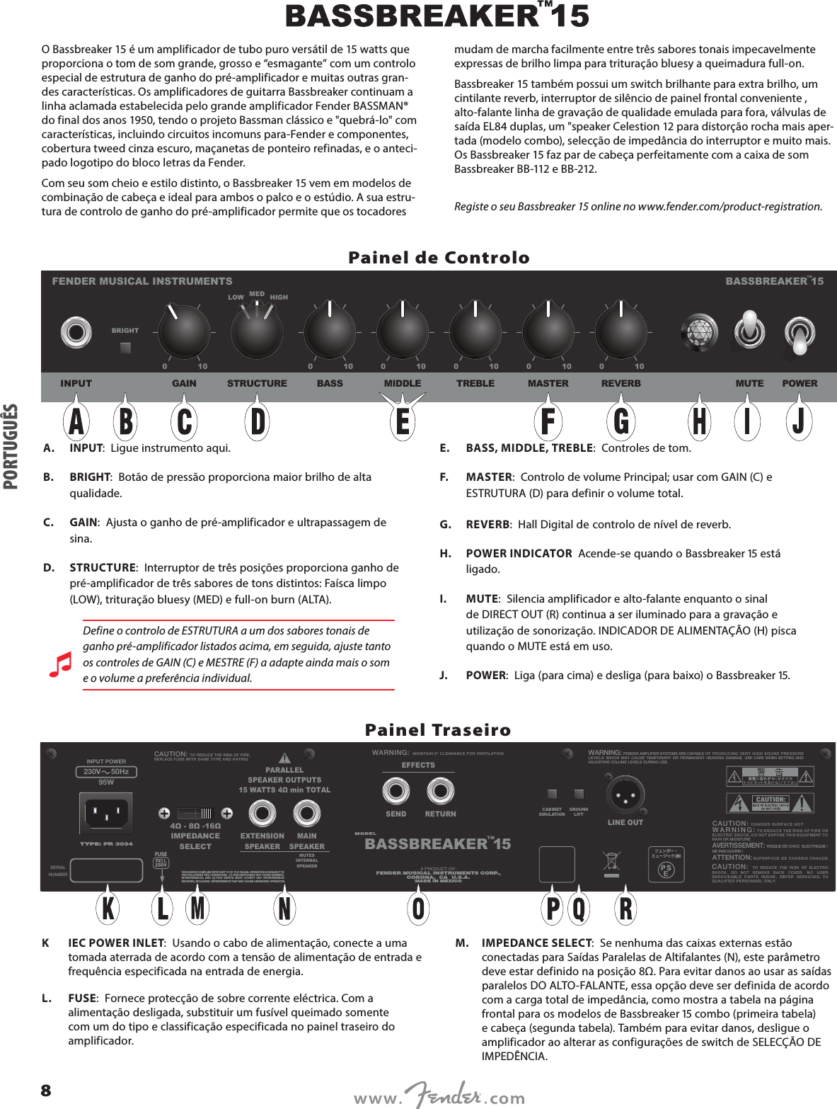 Page 8 of 12 - Fender  Bassbreaker 15 Owner's Manual