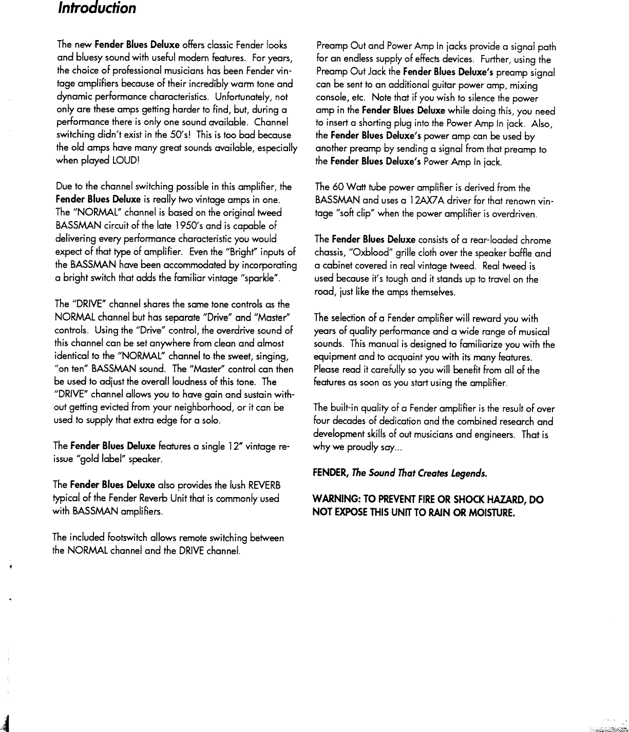 Page 3 of 8 - Fender Blues_Deluxe_manual Blues Deluxe Manual