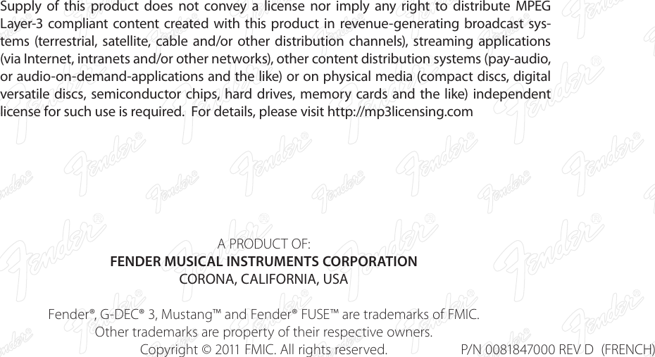 Page 12 of 12 - Fender  FUSE 2.x GDEC3 Mustang Rev-D French