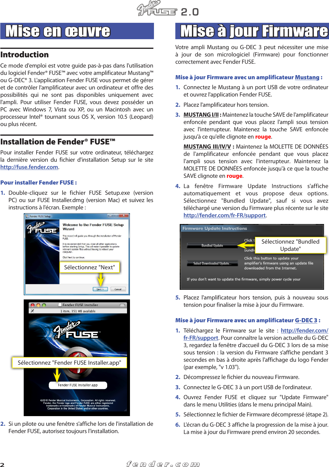 Page 2 of 12 - Fender  FUSE 2.x GDEC3 Mustang Rev-D French
