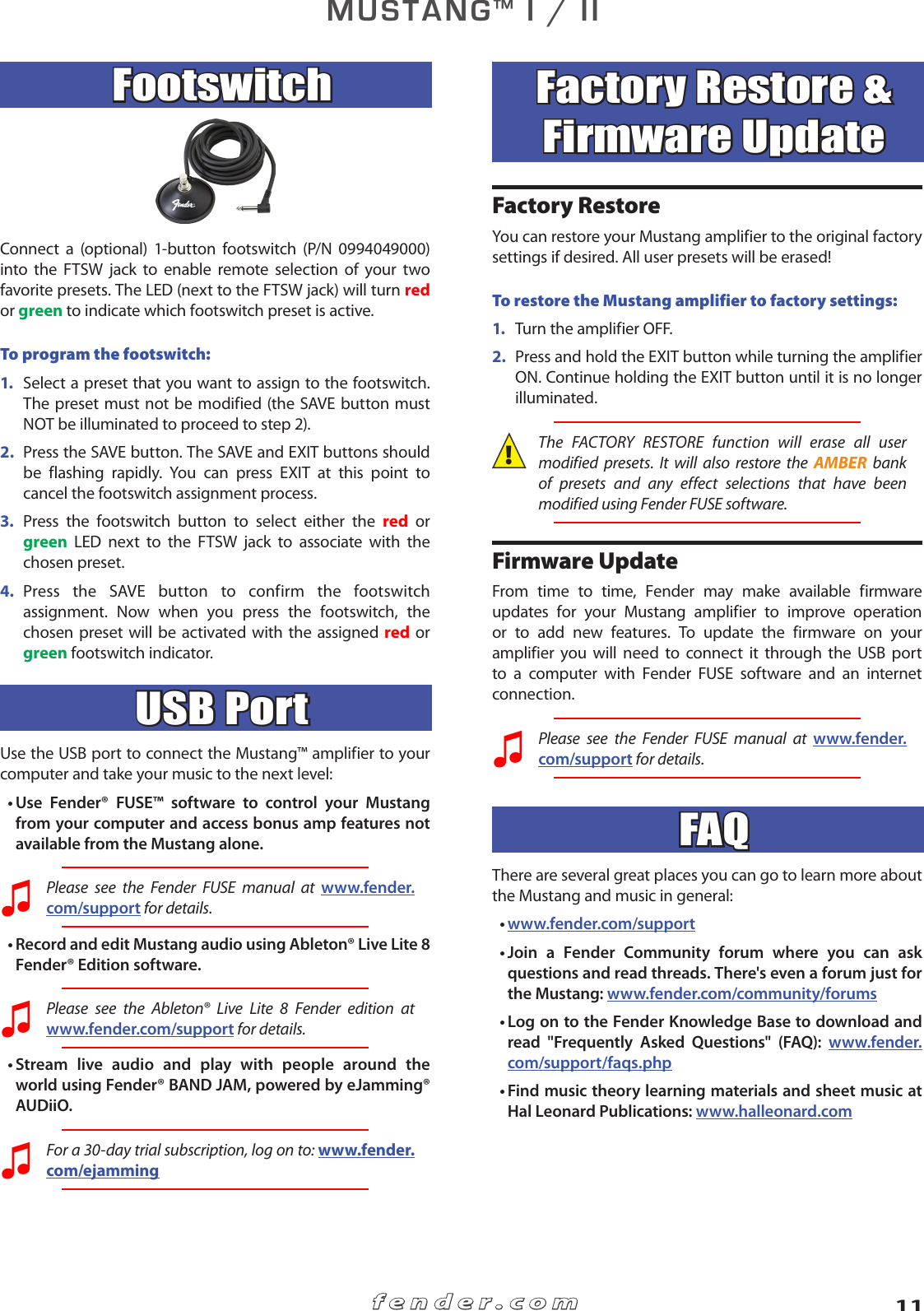 Page 11 of 12 - Fender Fender-Mustang-I-Ii-Users-Manual-  Fender-mustang-i-ii-users-manual